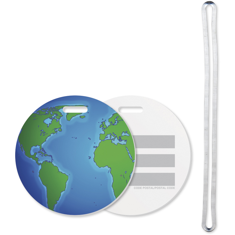 3" Globe Ball Design Luggage Tag Full Colour Imprint with 6" Loop