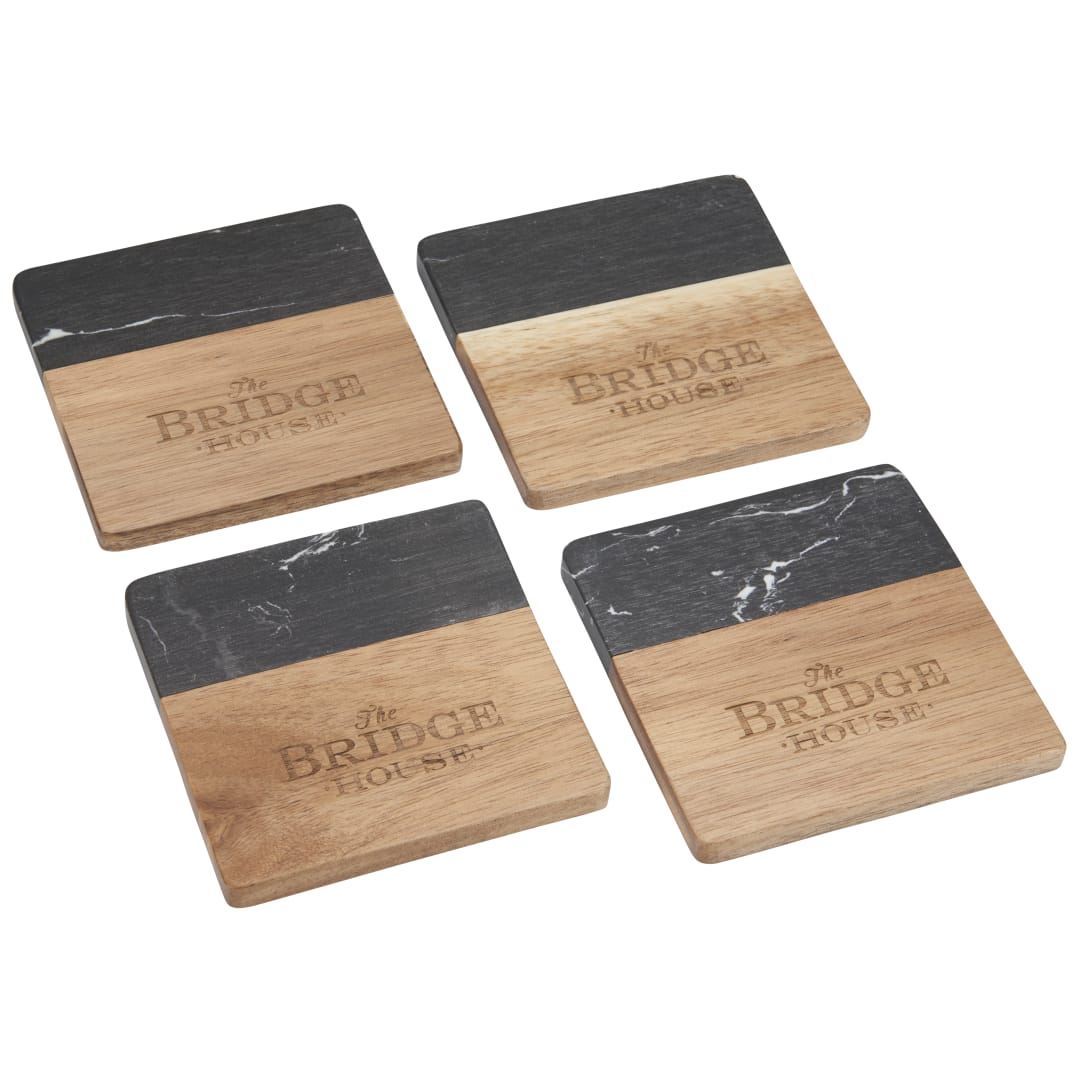 Black Marble and Wood Coaster Set 34