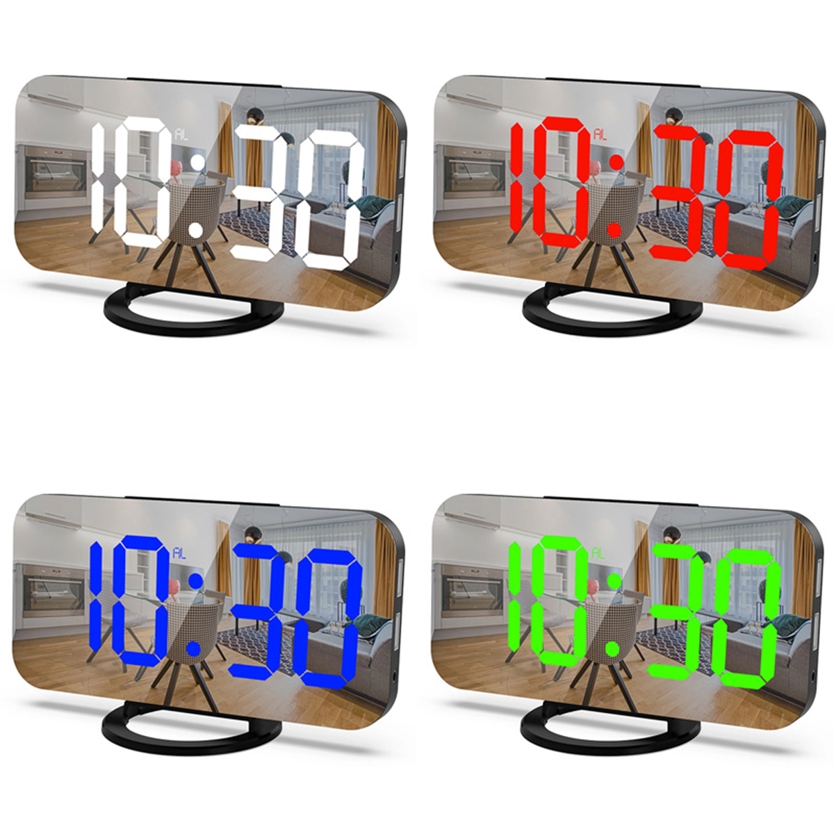 Large Display Mirror Surface LED Digital Alarm Clock 5