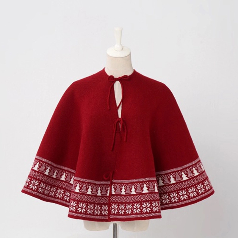 Red Knitted Christmas Tree Skirt with Snowflake & Reindeer 6