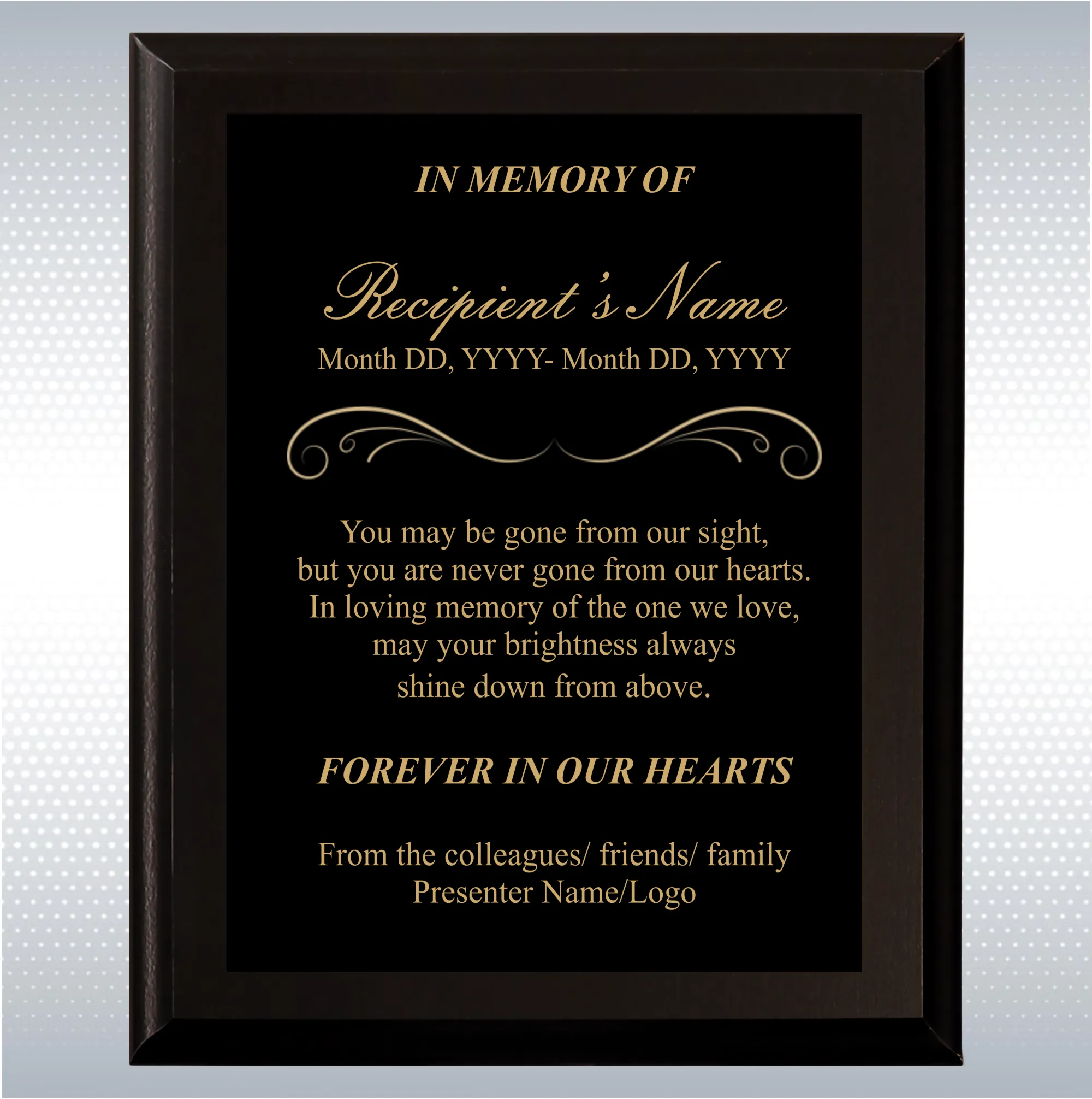 Black Matte Personalized Memorial Plaque Gift 7