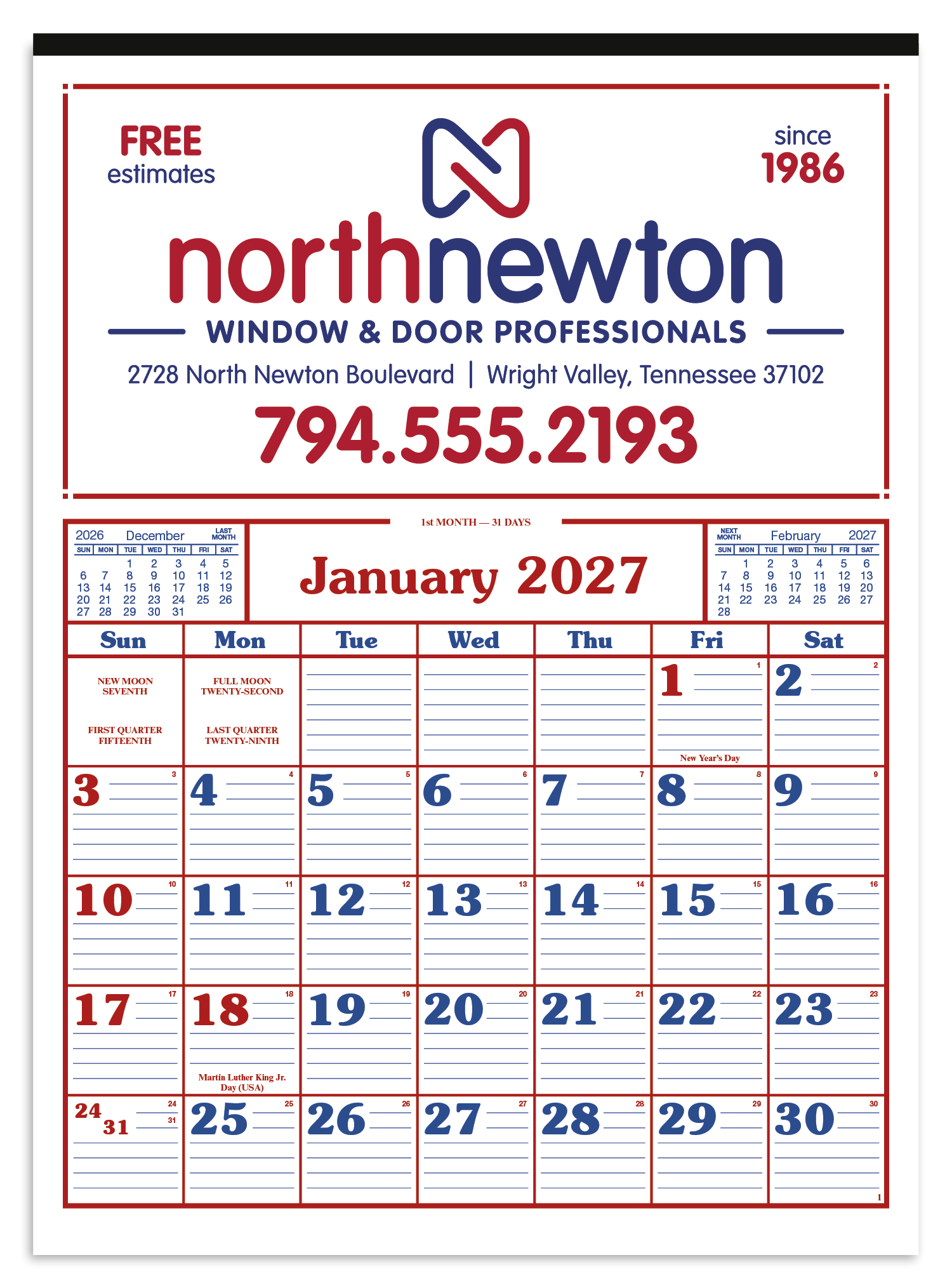 Skinner & Kennedy® Commercial 12-Sheet Calendar 13