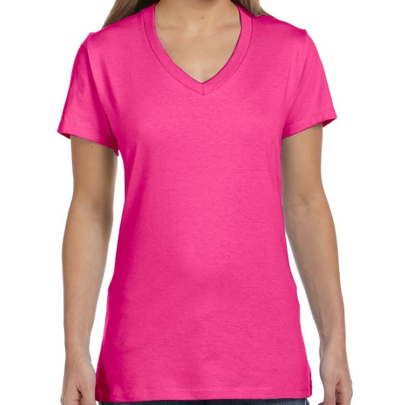 Hanes Ladies 4.5 Oz., 100% Ringspun Cotton Nano-T® V-Neck T- 12