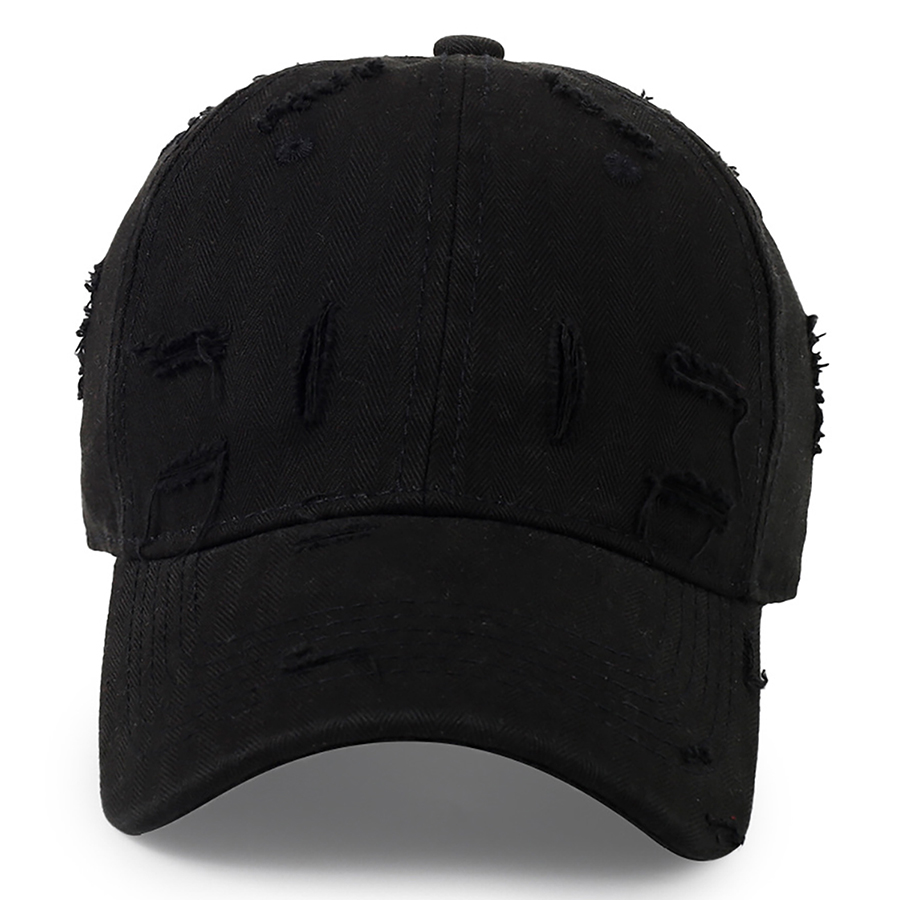 Stock Solid Color Ripped Cotton 6-Panel Baseball Cap 10