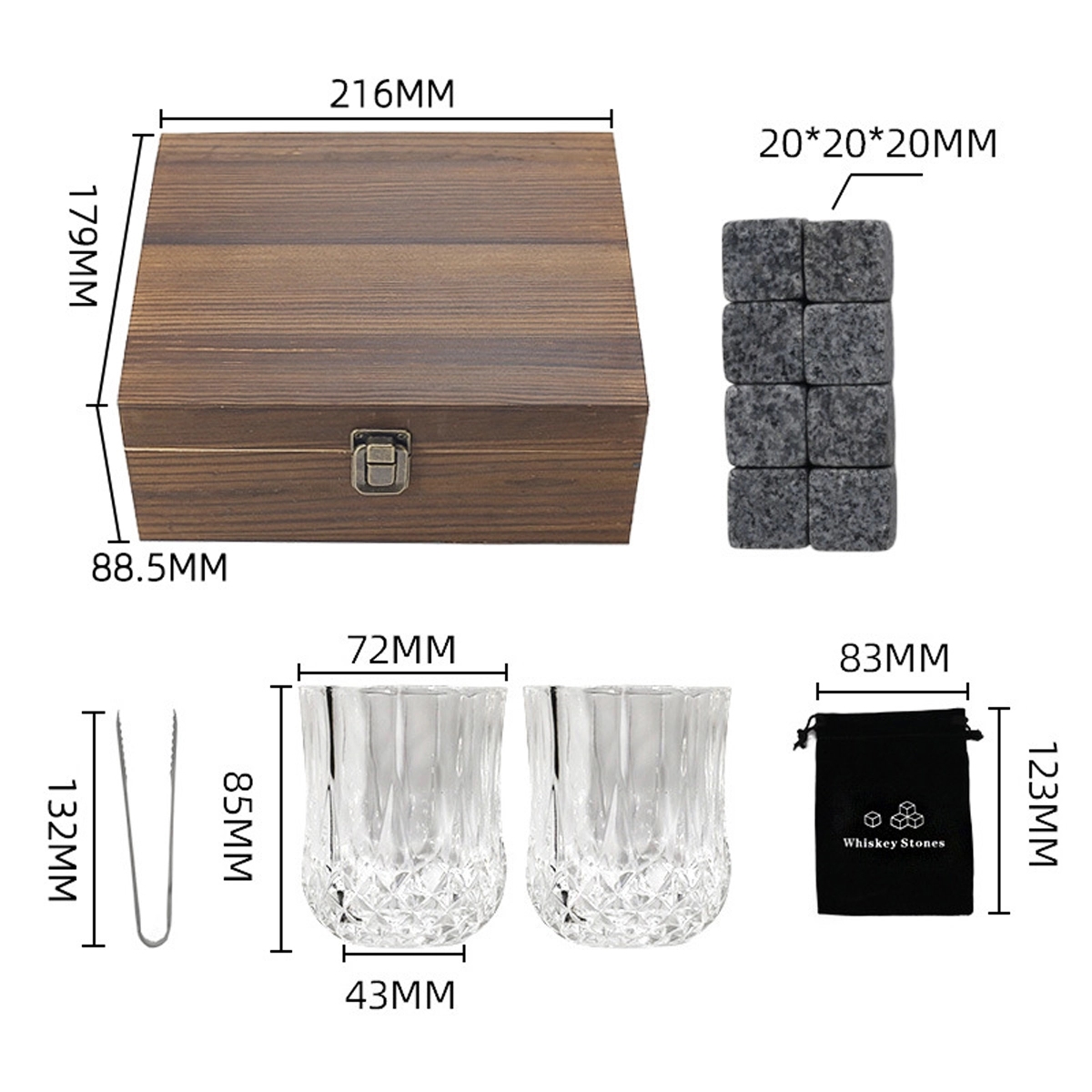 Whiskey Stone Gift Set With Wood Box 3