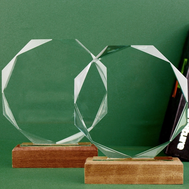Crystal Octagon Award on Wooden Base 4