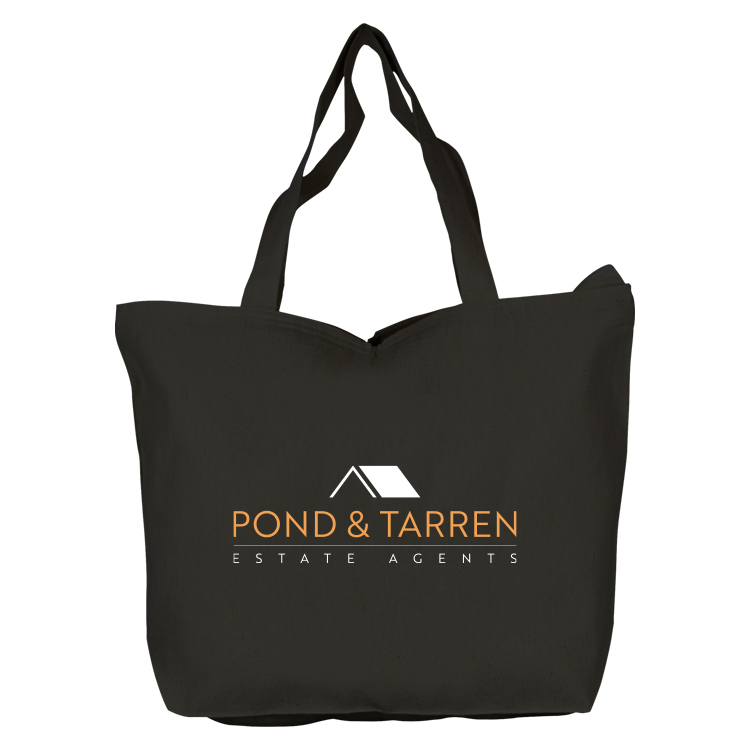 Top Zippered Black Cotton Tote, custom tote bag with logo imprint 5