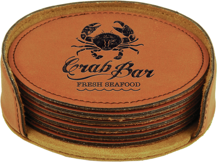 4" Rawhide Round Leatherette 6-Coaster Set 2