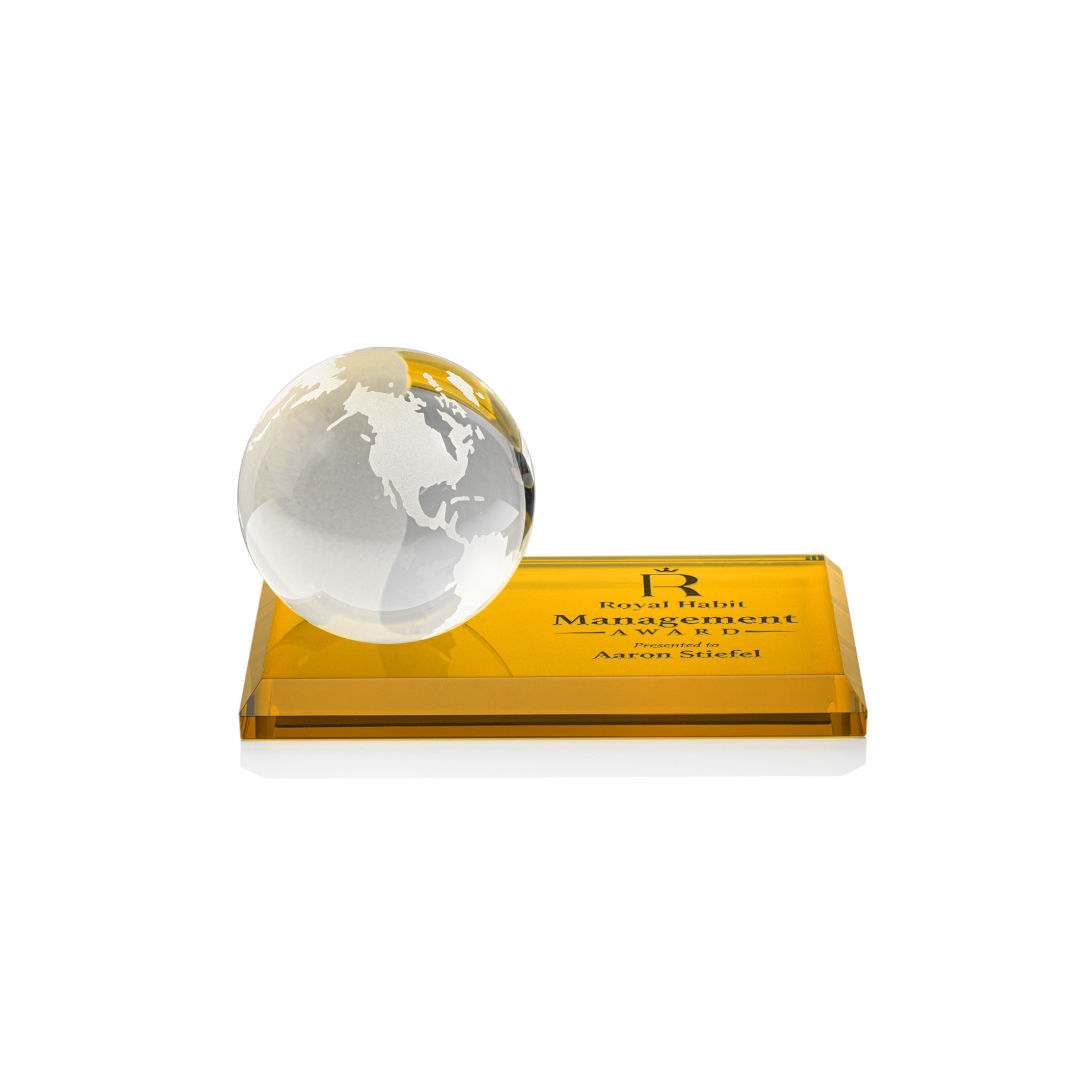 Globe Award on Rectangle Base - Amber 8