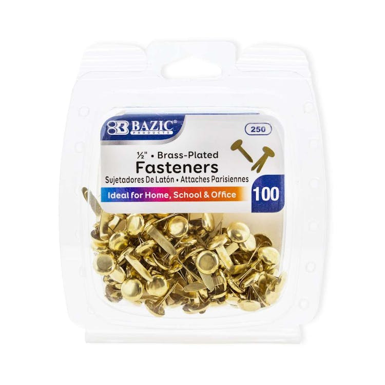 1/2" Paper Fasteners - Brass Plated 100 Count Pack 1