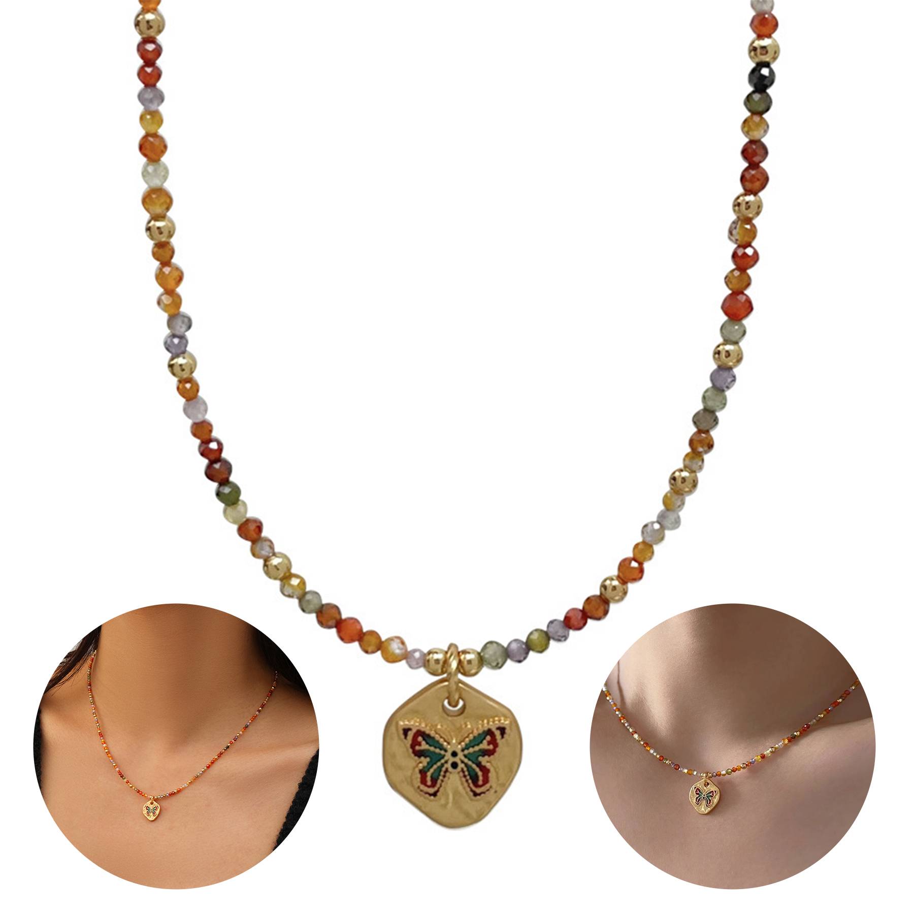 Brass Colorful beaded butterfly necklace bracelet set 2