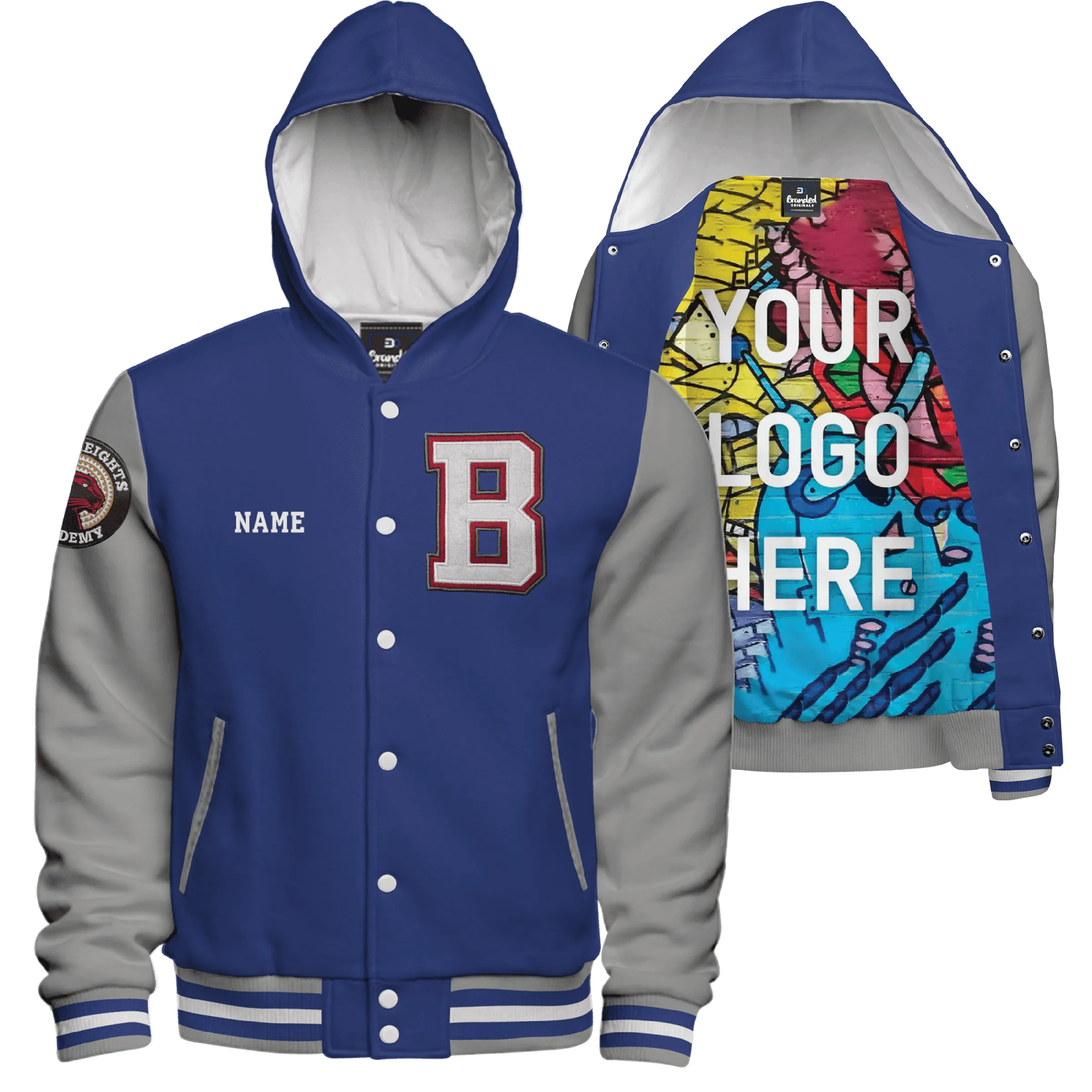 Hooded  Fleece Varsity Jacket With Custom Printed Lining 7