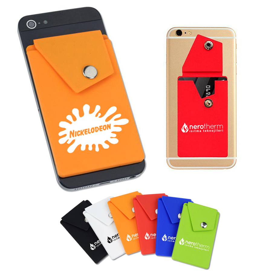 Silicone Cell Phone Sticky Wallet W/ Snap Pocket 10