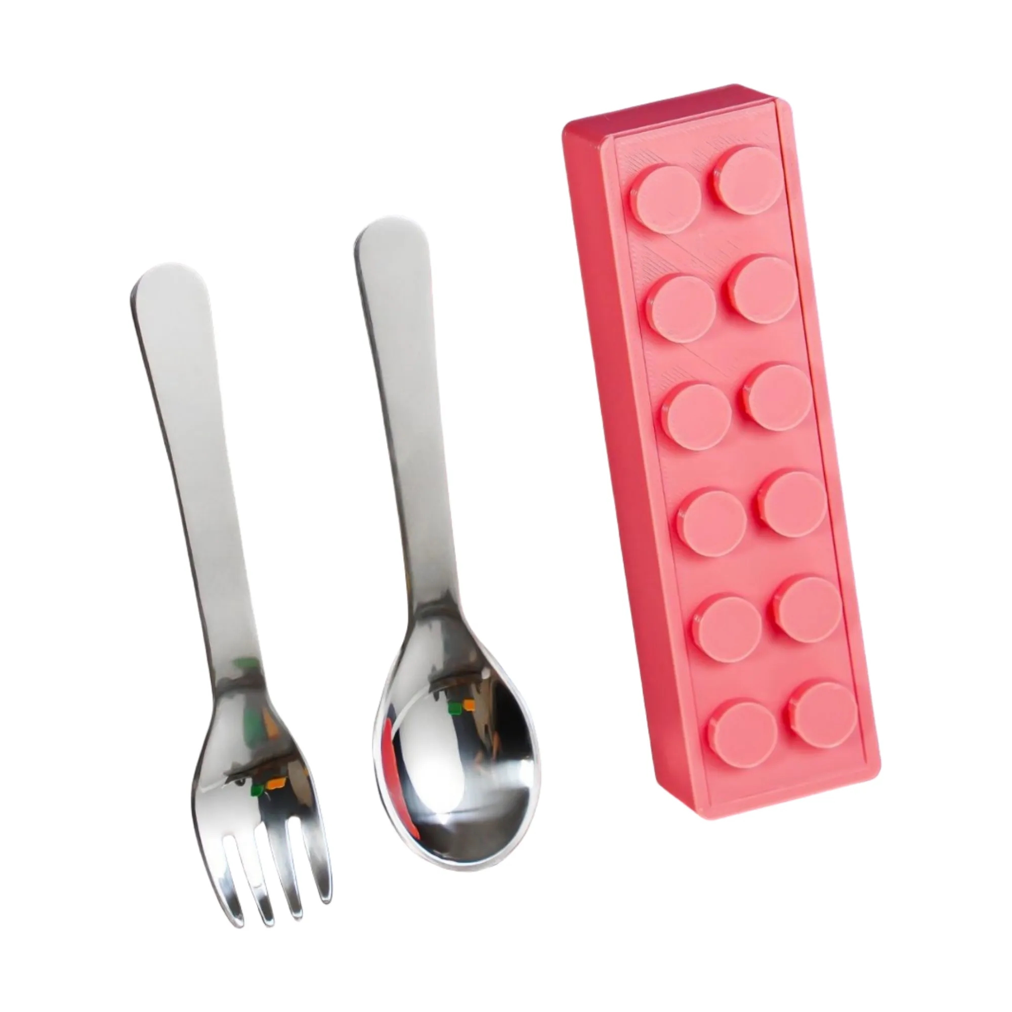 304 Stainless Steel Building Block Kids Spoon Fork Set 6