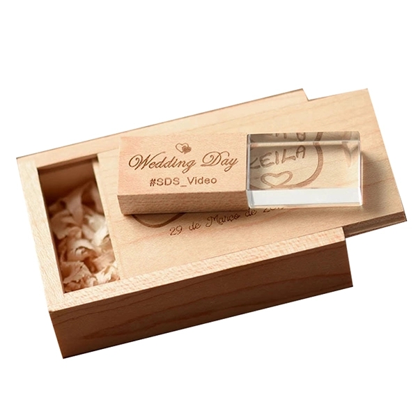 Engraved crystal USB drives with wooden box 2