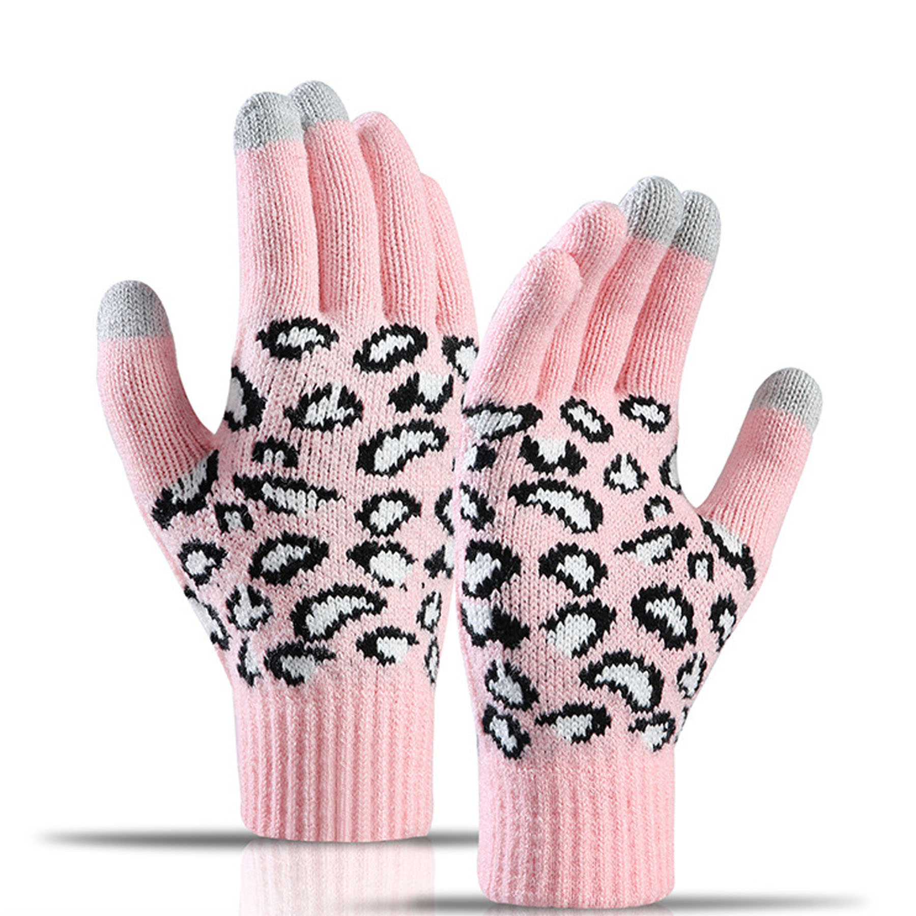 Leopard Jacquard Knit Gloves 9