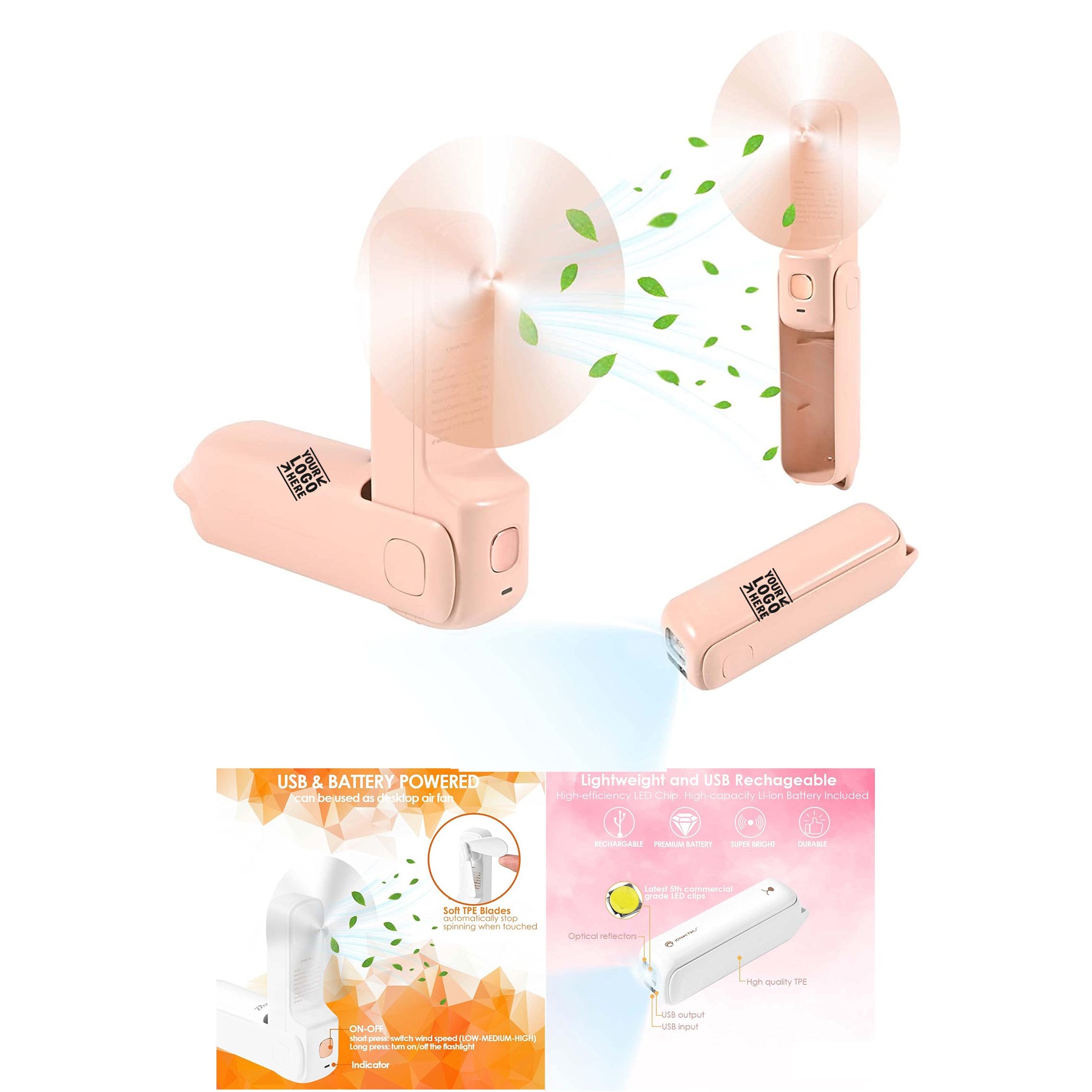 3 IN 1 Portable Personal Fan with Power Bank and Flashlight 3