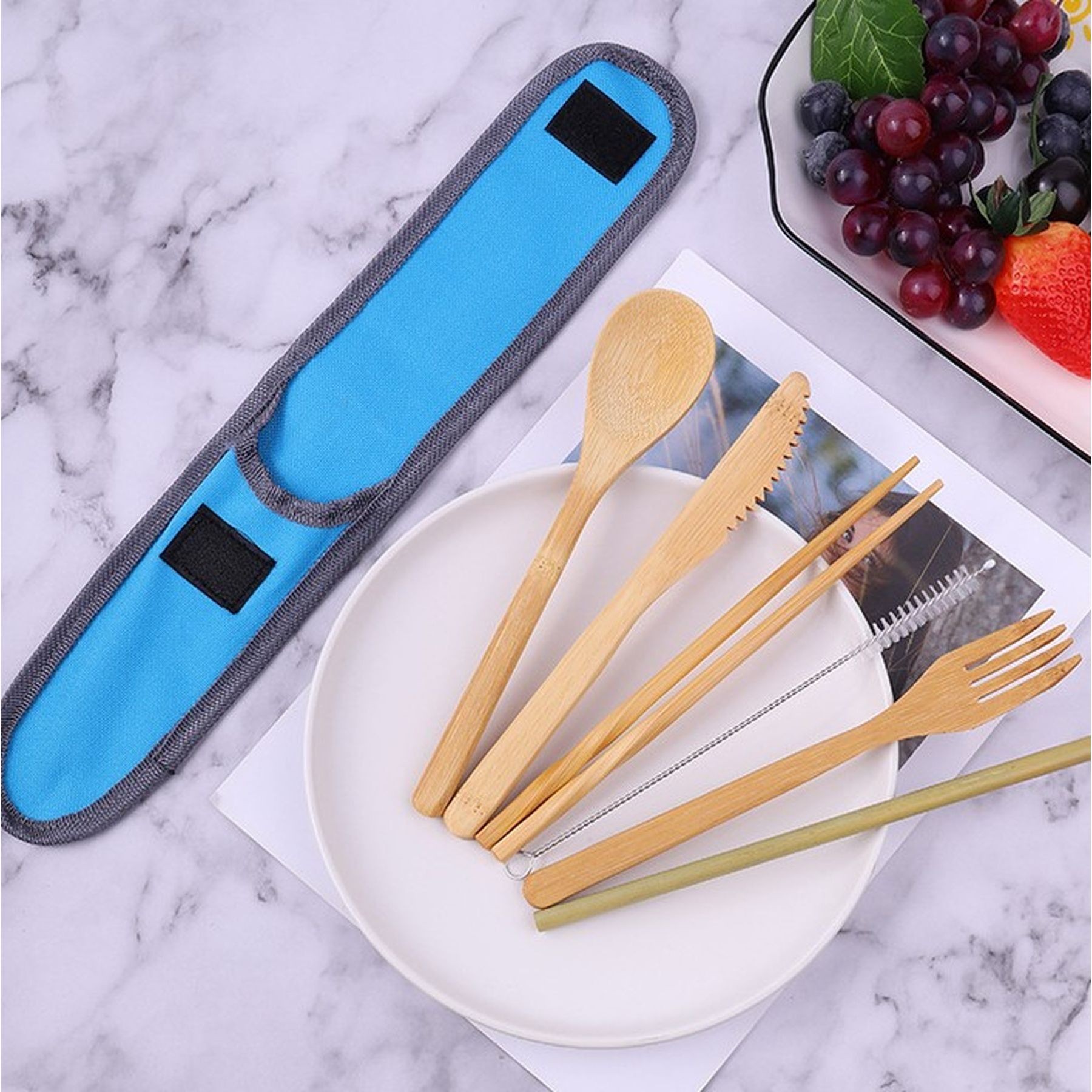 Travel Bamboo Cutlery Set Organic Utensils With Case 19