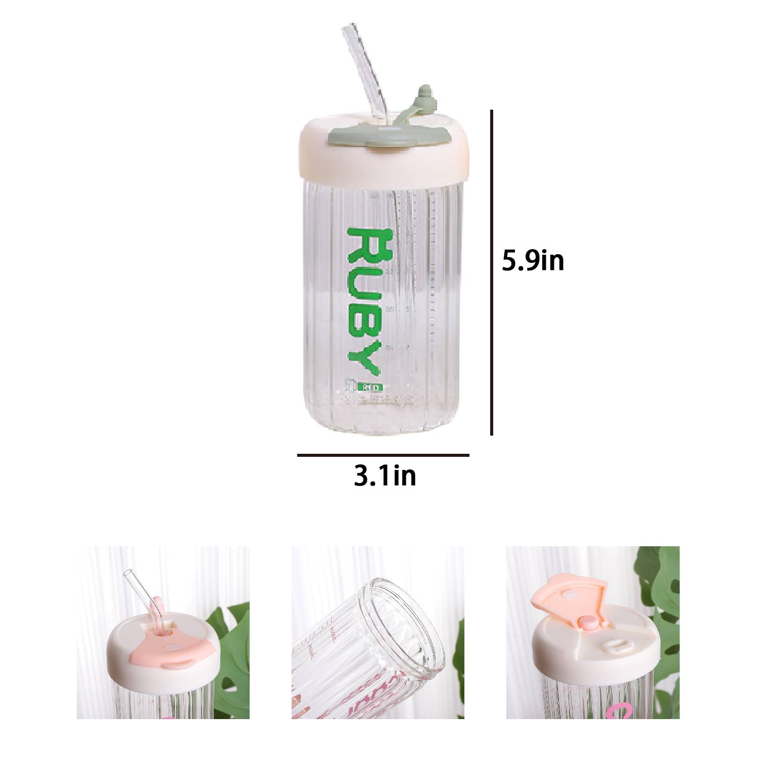 Stylish minimalist straw cup glass with sealable lid 3