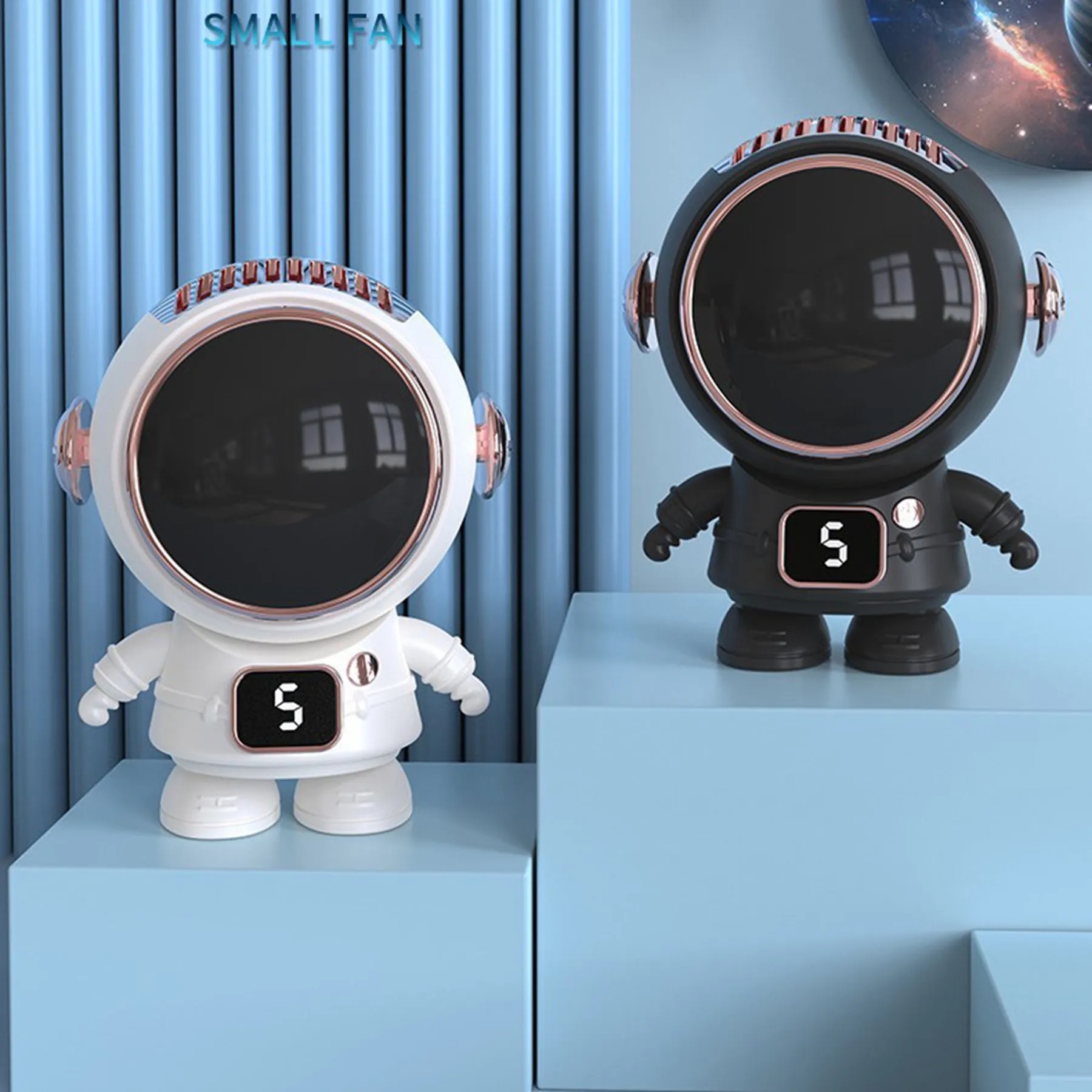 500 mAh Astronaut Cartoon Turbine Leafless Hanging Neck Fan 2