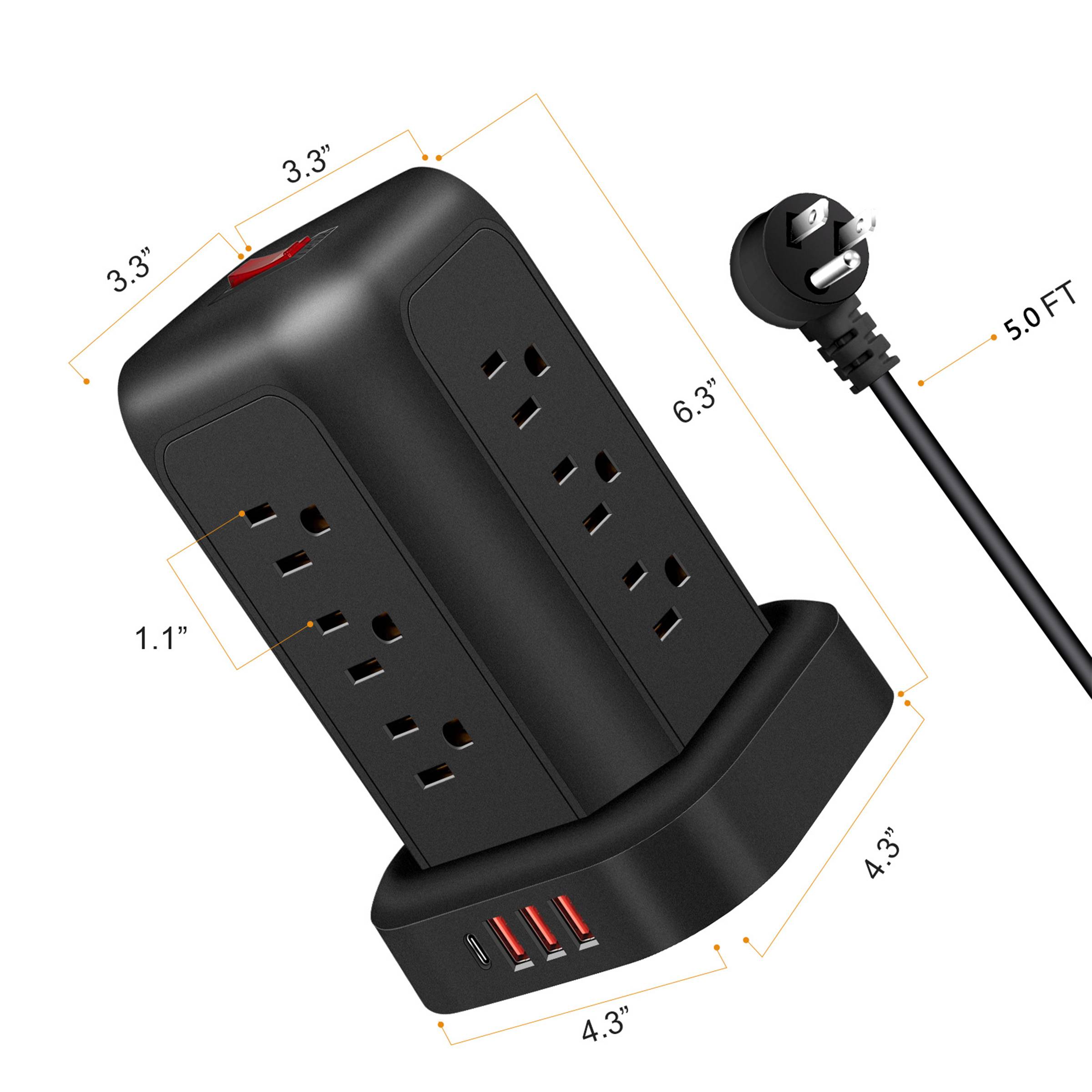 Multi-Plug Vertical Tower Surge Protector with USB Ports 3
