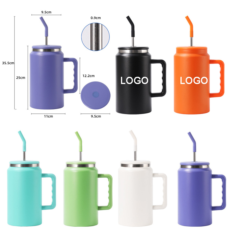 50oz Stainless Steel Mug W/ Straw & Lid 1