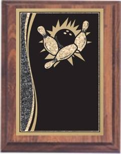 6" x 8" Cherry Finish Plaque with a Bowling Designer Plate 1