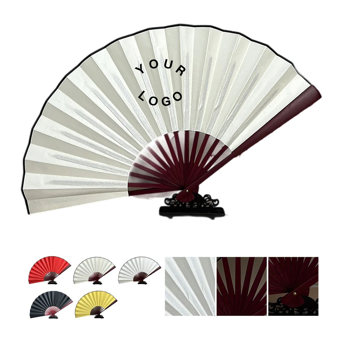 Large Folding Fan with Wooden Frame and Stand 2
