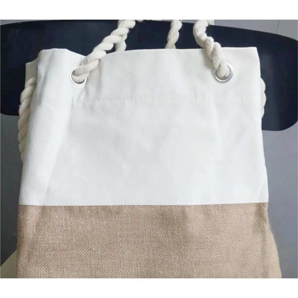 Canvas Jute Beach Grocery Tote Bag With Rope Handles, custom tote bag with logo imprint 2