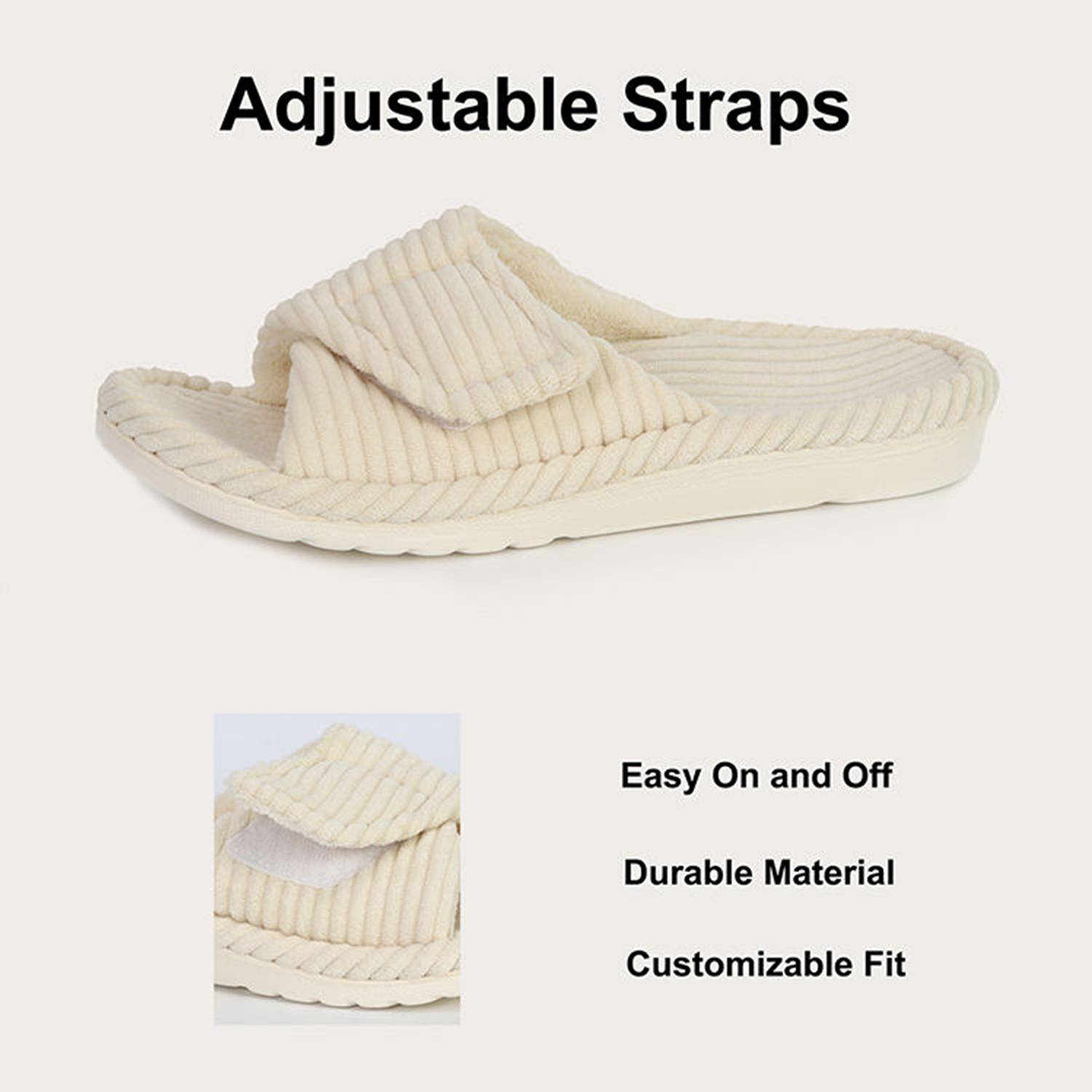 Corduroy Adjustable Strap House Slippers w/ Arch Support 24