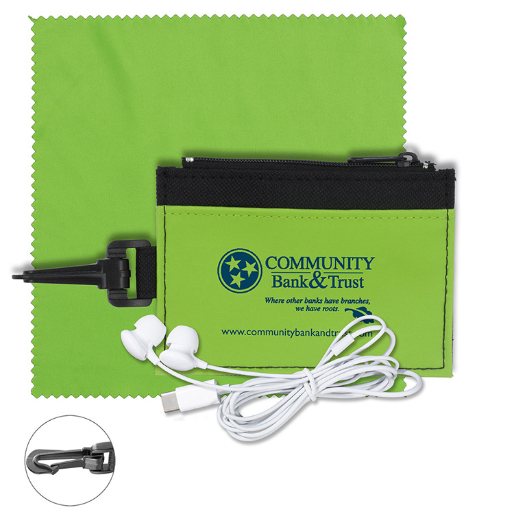 "Lexington" Mobile Tech Earbud Kit with Microfiber Cloth in Travel ID Wallet 1