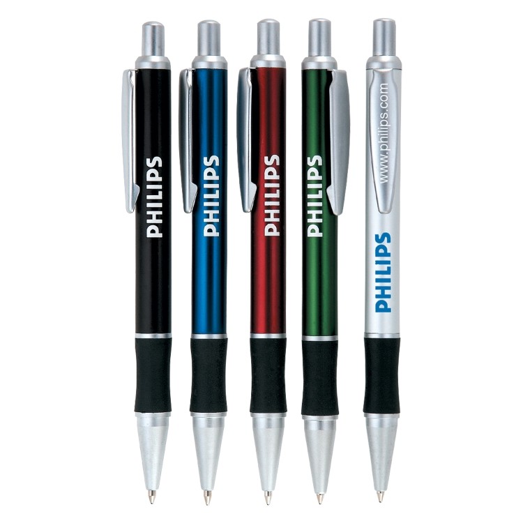 Alum Retractable Metal Ballpoint Pen w/ Rubber Grip