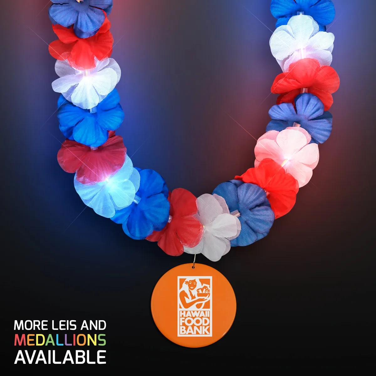 Red, White & Blue LED Hawaiian Lei with Medallion 12