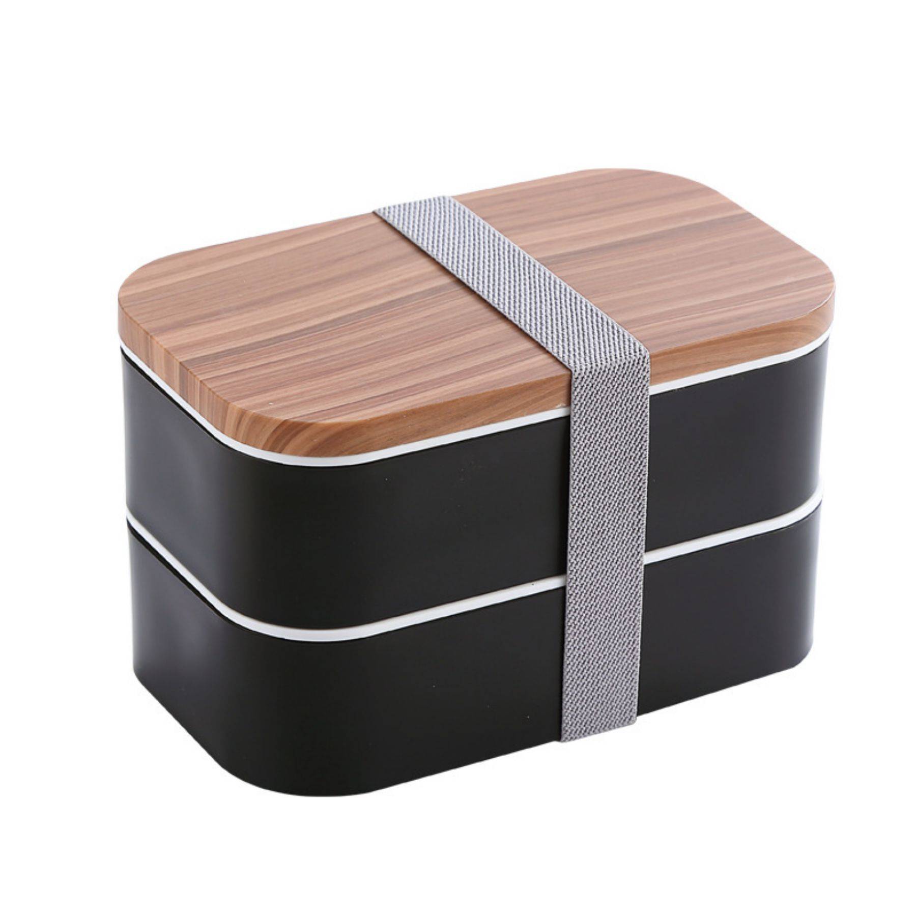 Wooden grain double layer plastic bento lunch box 5
