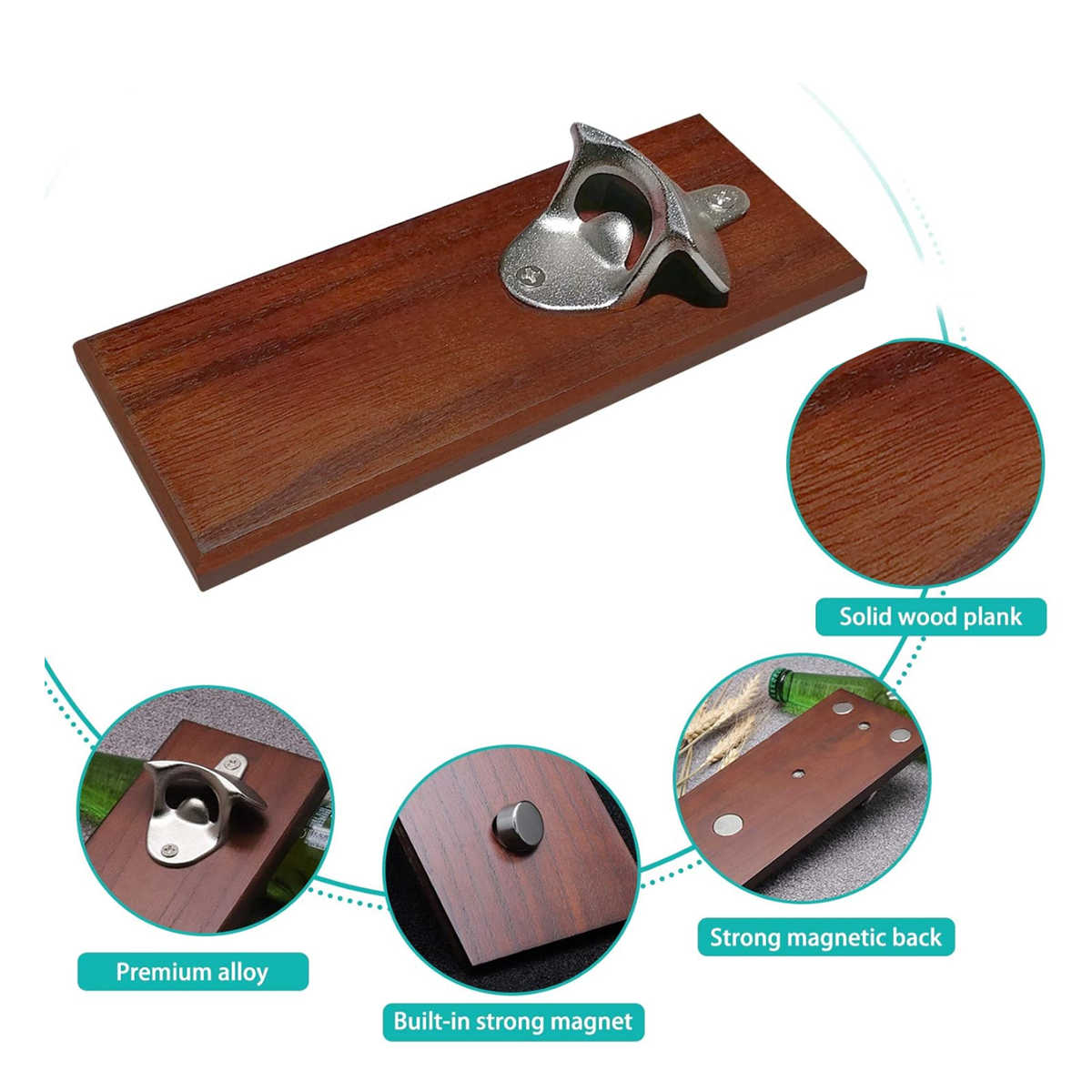 Wall Mounted Wooden Bottle Opener with Magnet Option 3