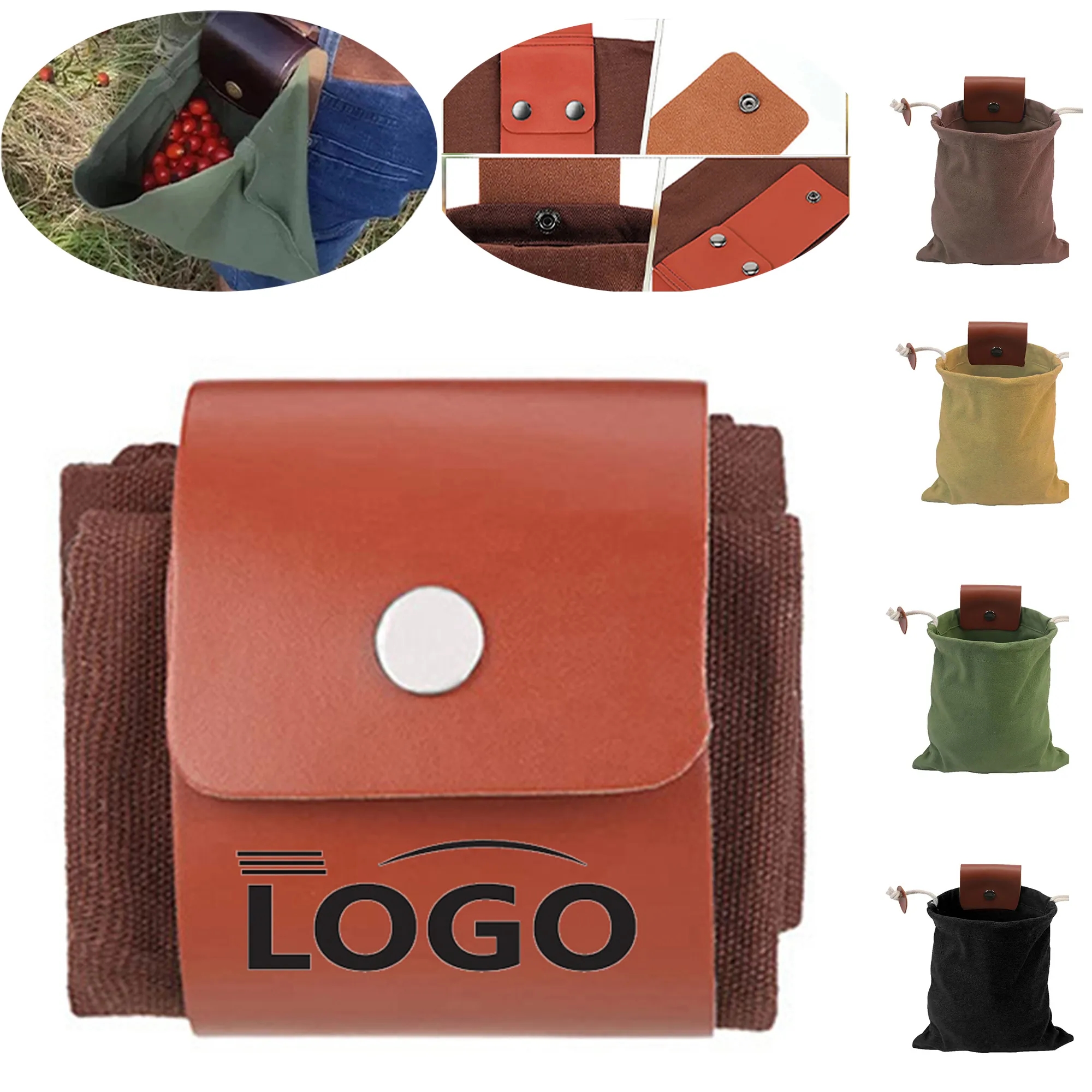 MOQ20 Outdoor Canvas Collapsible Foraging Waist Bag 4
