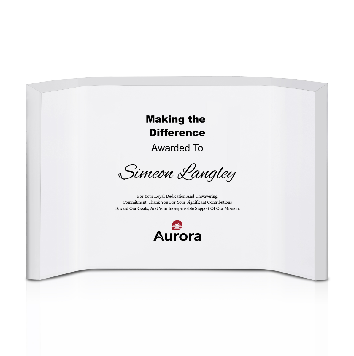 Personalized Freestanding Horizontal Curved Acrylic Award Frame 2