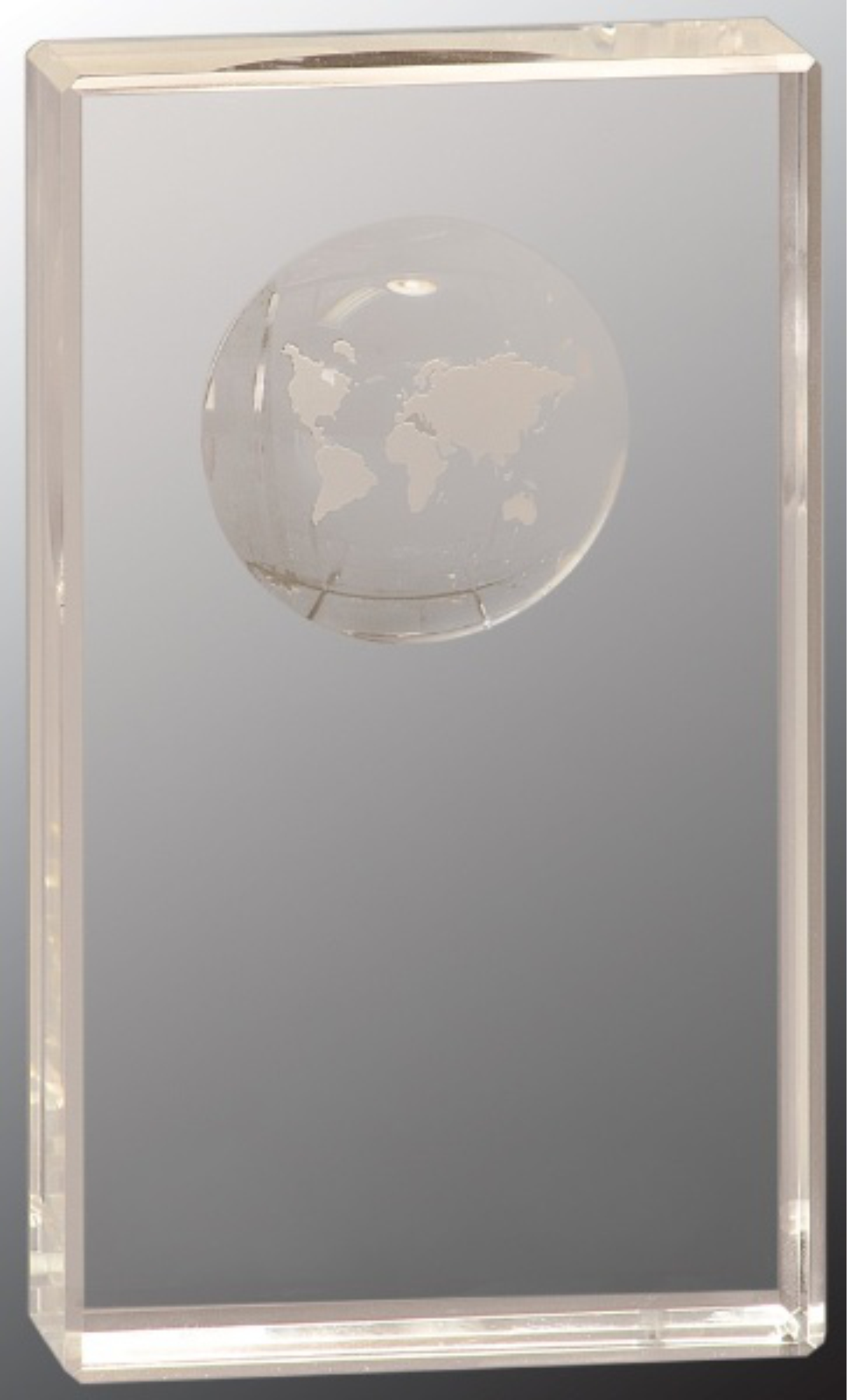 6" Clear Crystal Rectangle Award with Globe Etching 3