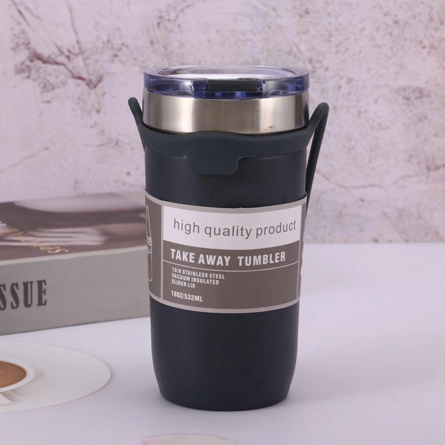 19  Oz. Vacuum Insulated Coffee Tumbler with Silicone Strap 9