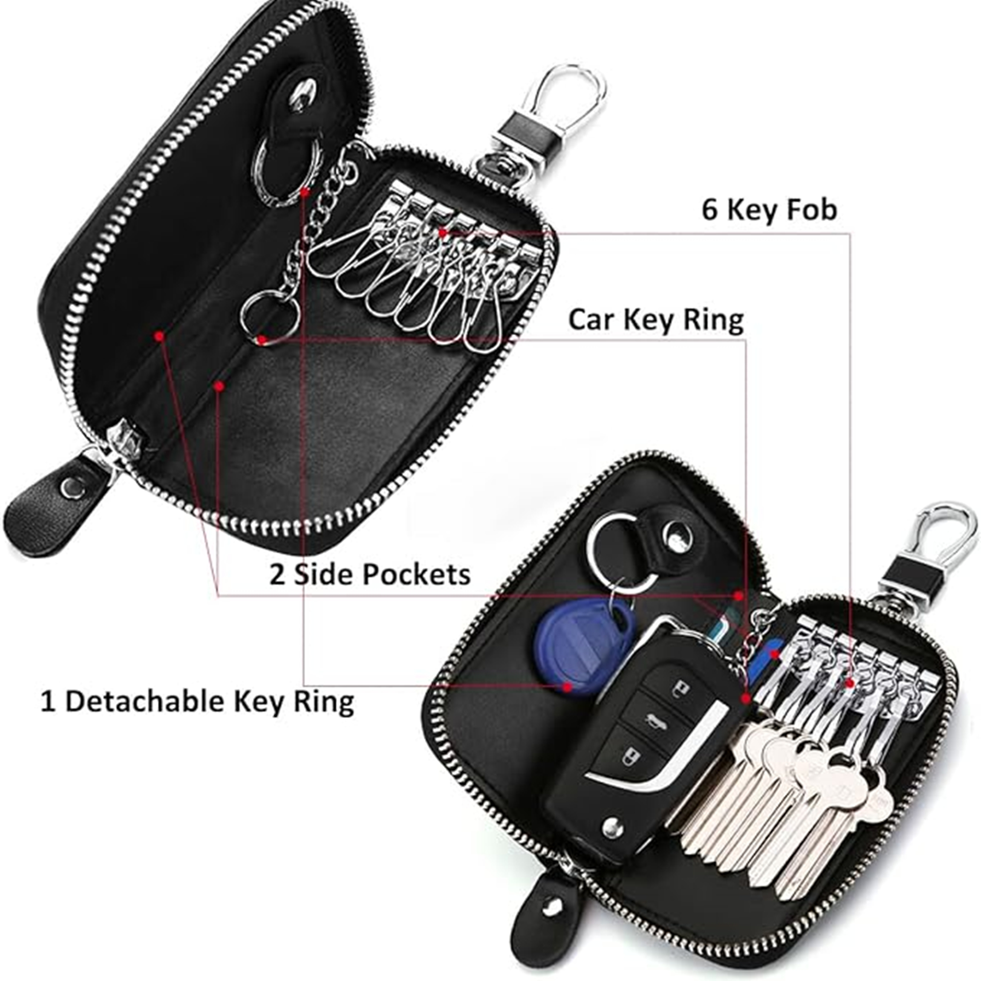 Premium Leather Key Holder Bag With Zipper Closure 5