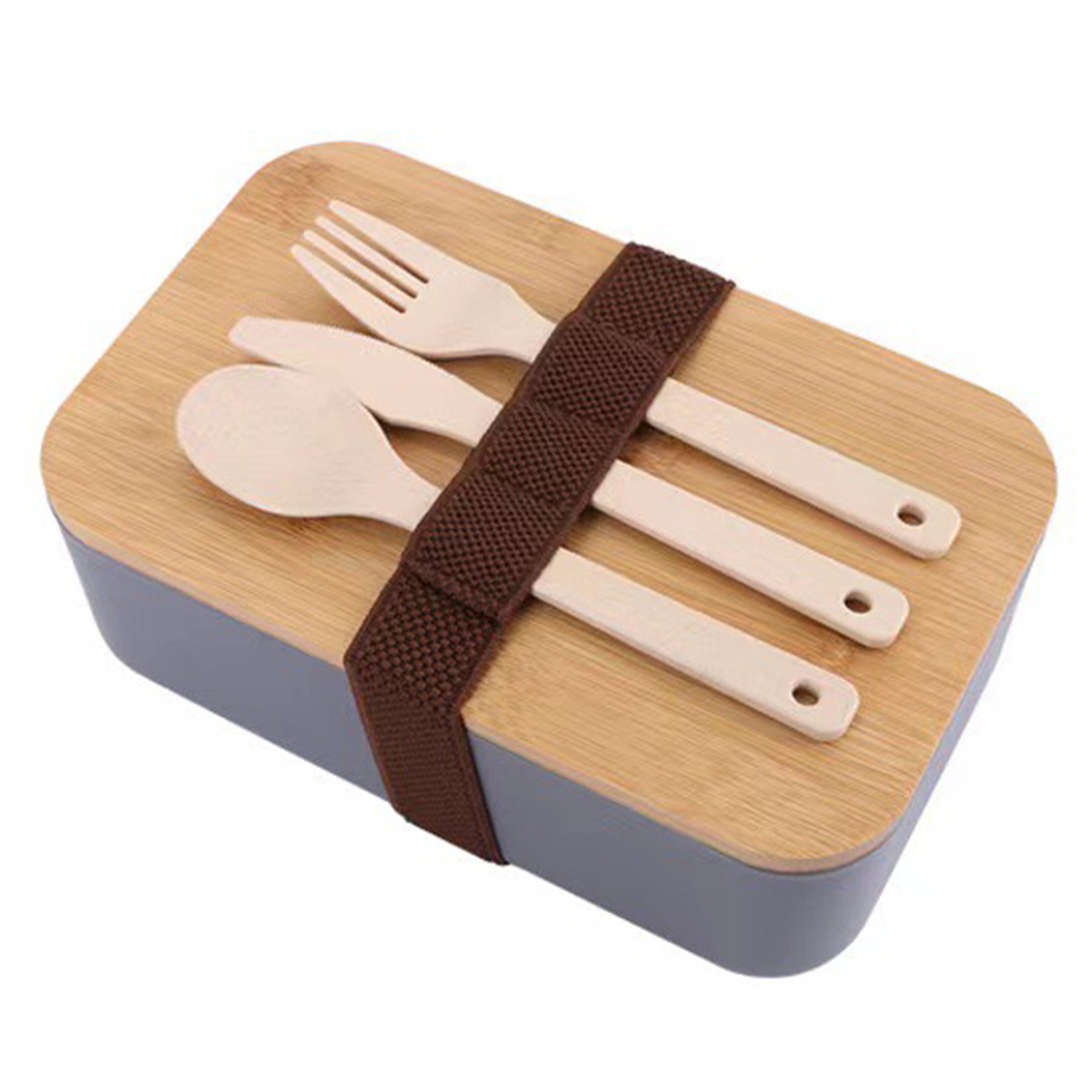 Plastic Lunch Box Set W/ Wooden Lid 3