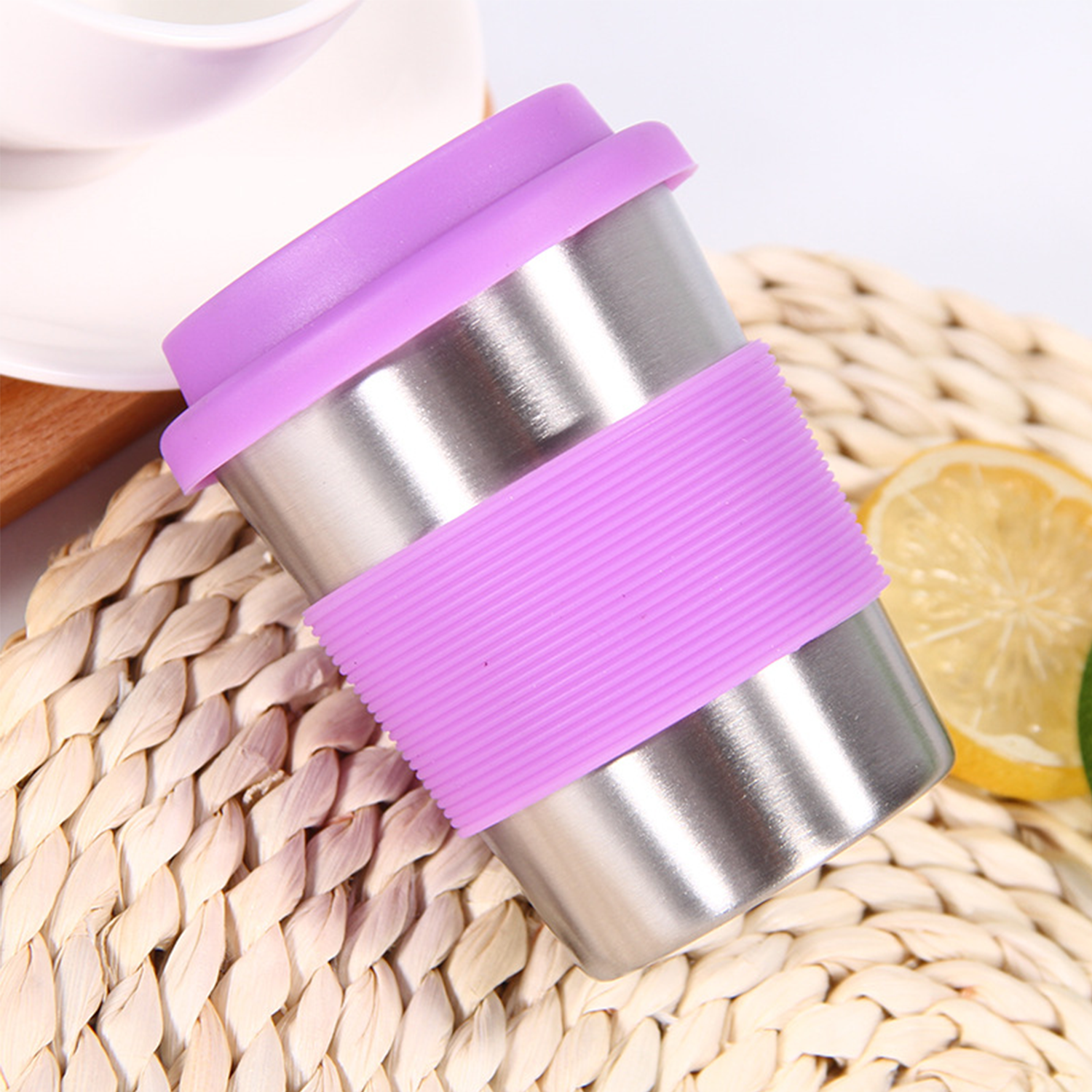 Stainless Steel Silicone Travel Mug w/ Lid & Cover 2