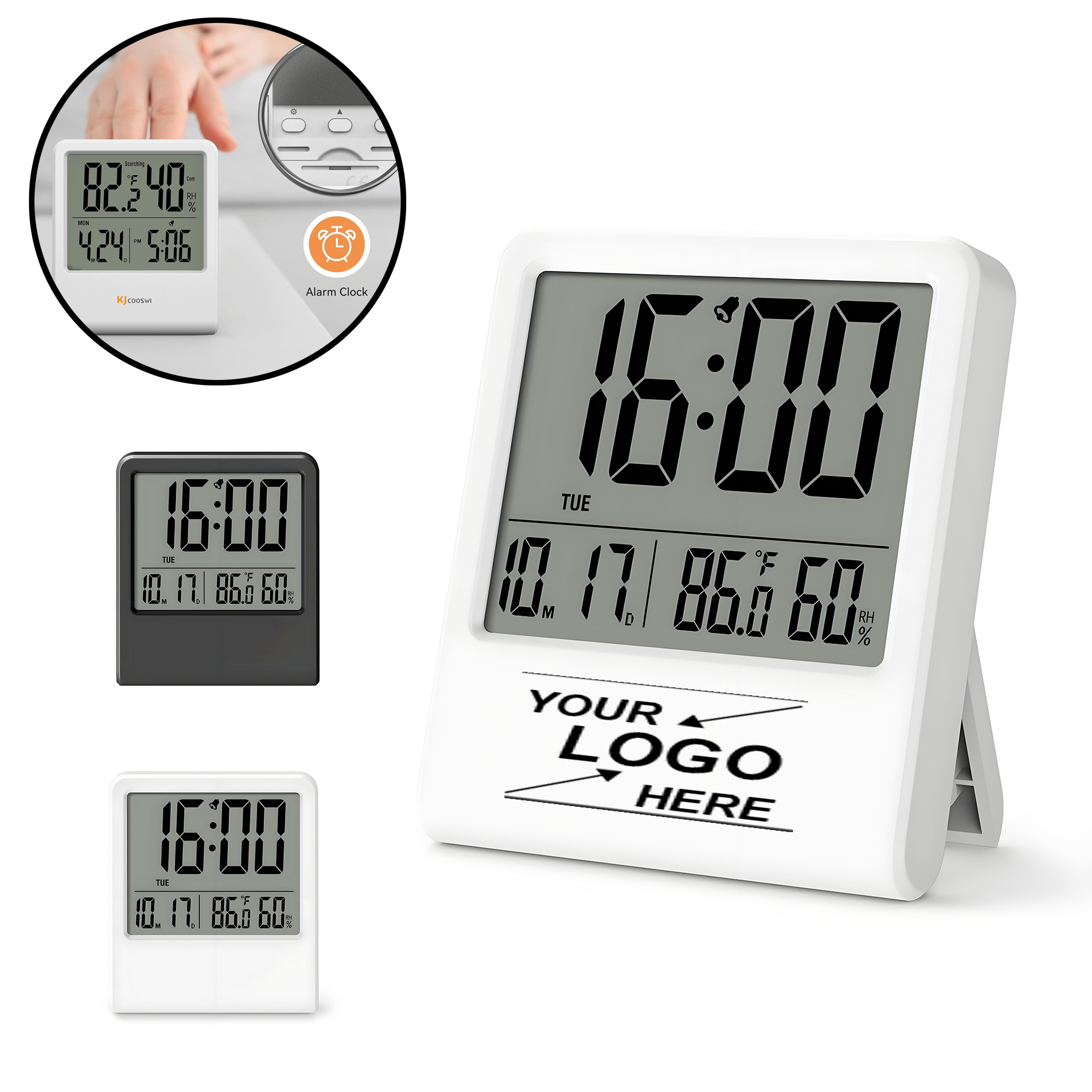 Ultra-Thin Indoor Digital Thermometer with Humidity Display, Magnetic Stand, Date, Time, Weekday. 1