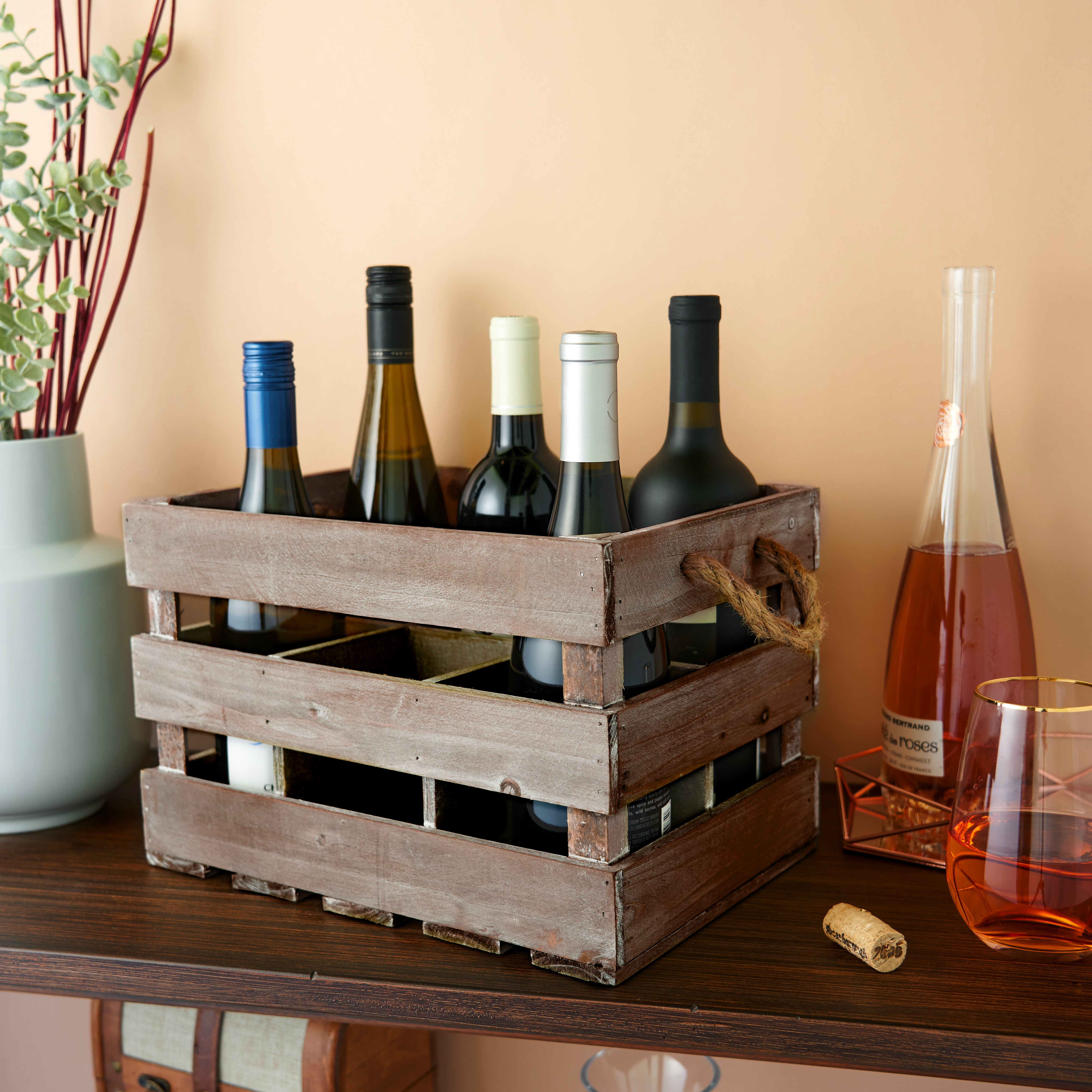 Twine Living® Wooden 6-Bottle Wine Crate 7