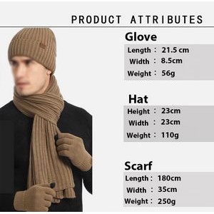 Warm Winter Hat Long Neck Scarf Touch Screen Gloves Set 2