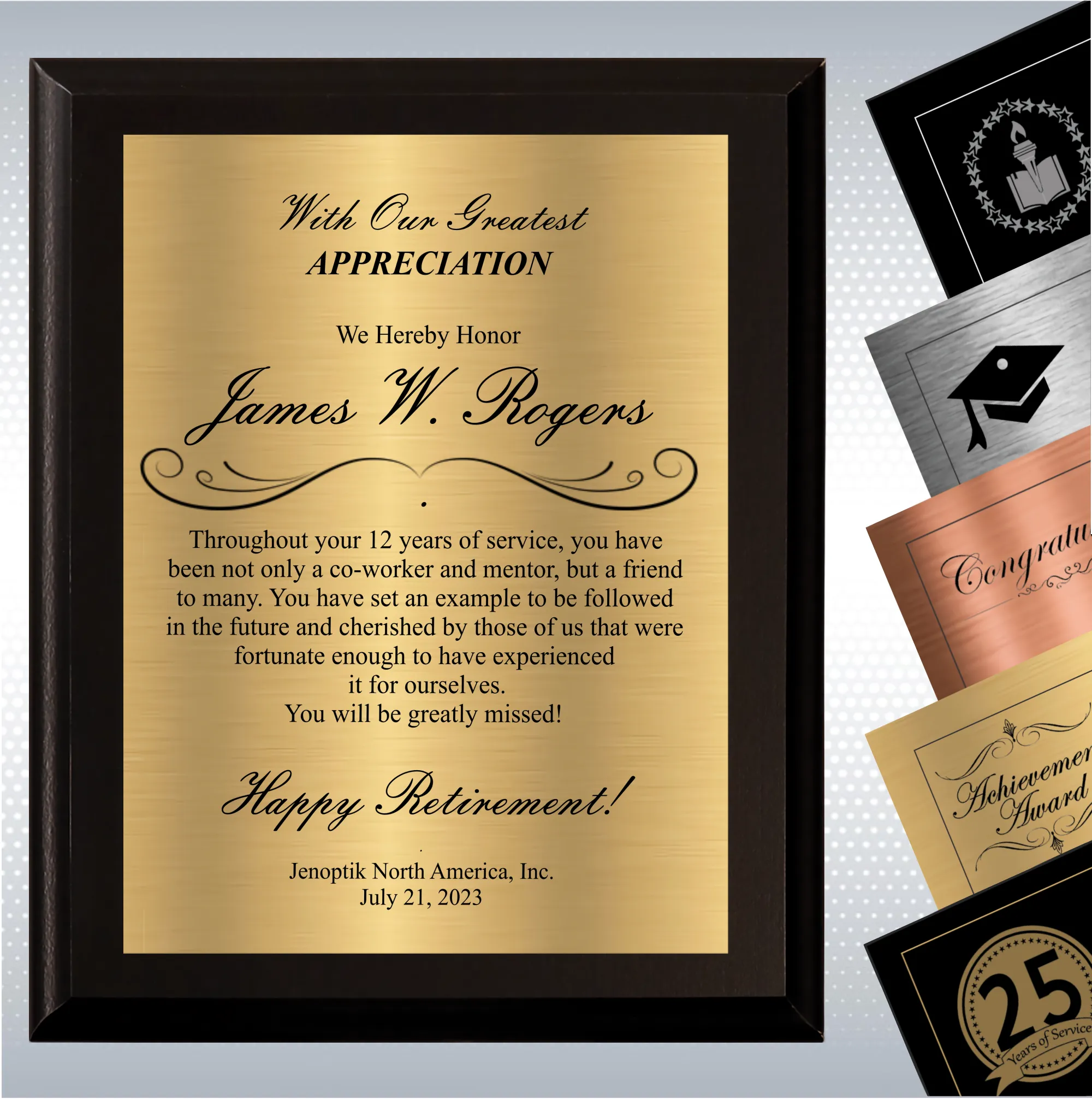 Black Matte Retirement Gift Award Plaque 7