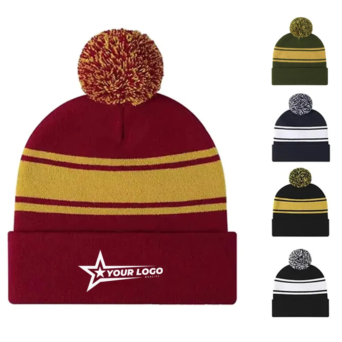 Colorful Acrylic Knit Beanie With PomPom 3
