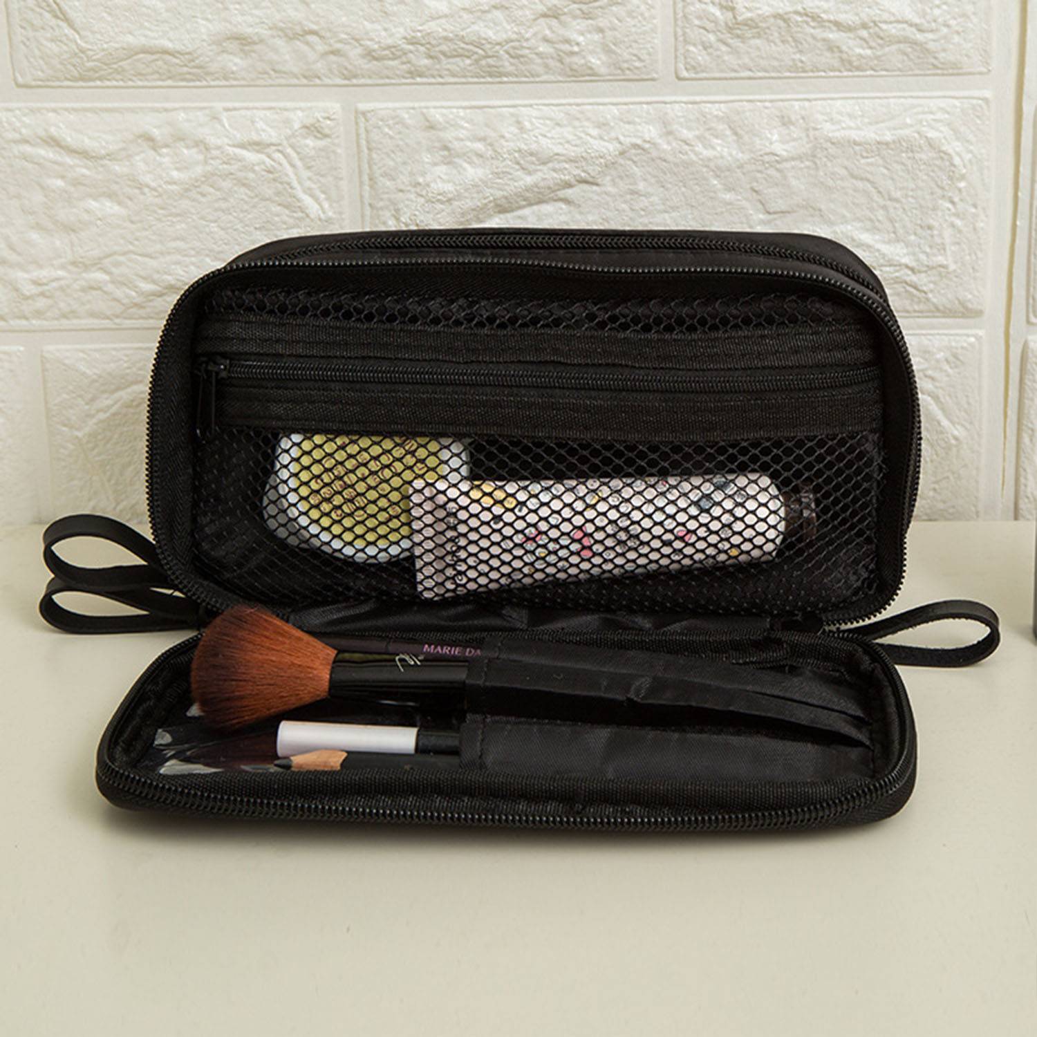 Nylon travel portable cosmetic bag with double zipper 3