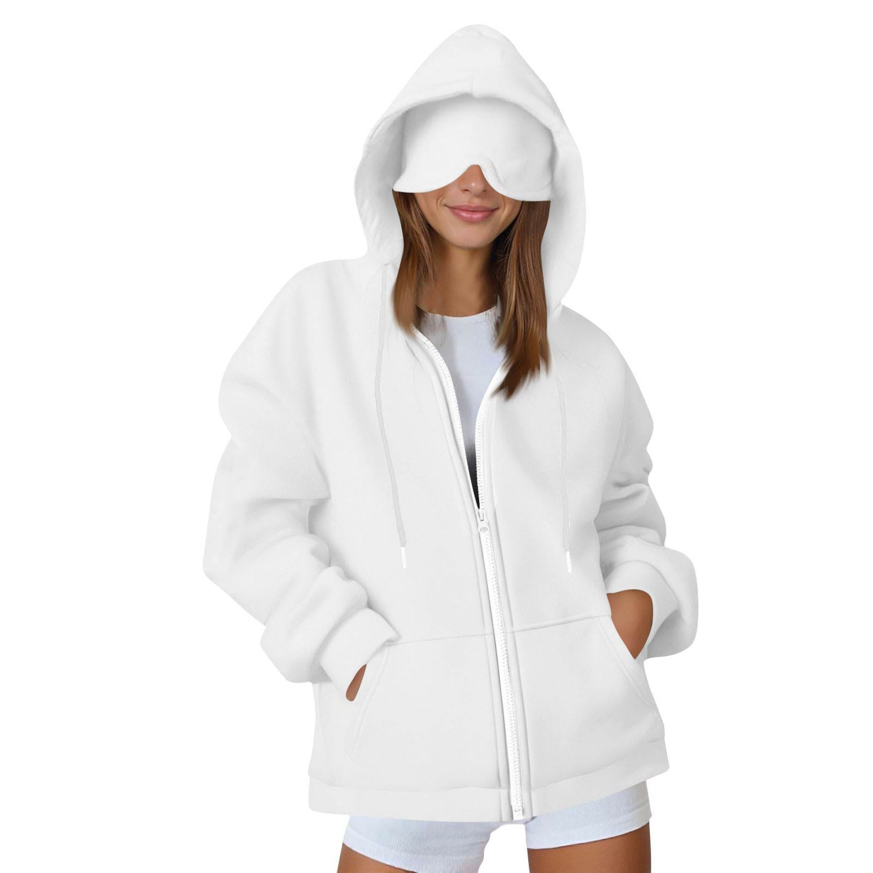 Womens Zippered Hoodie with Eye Mask 5