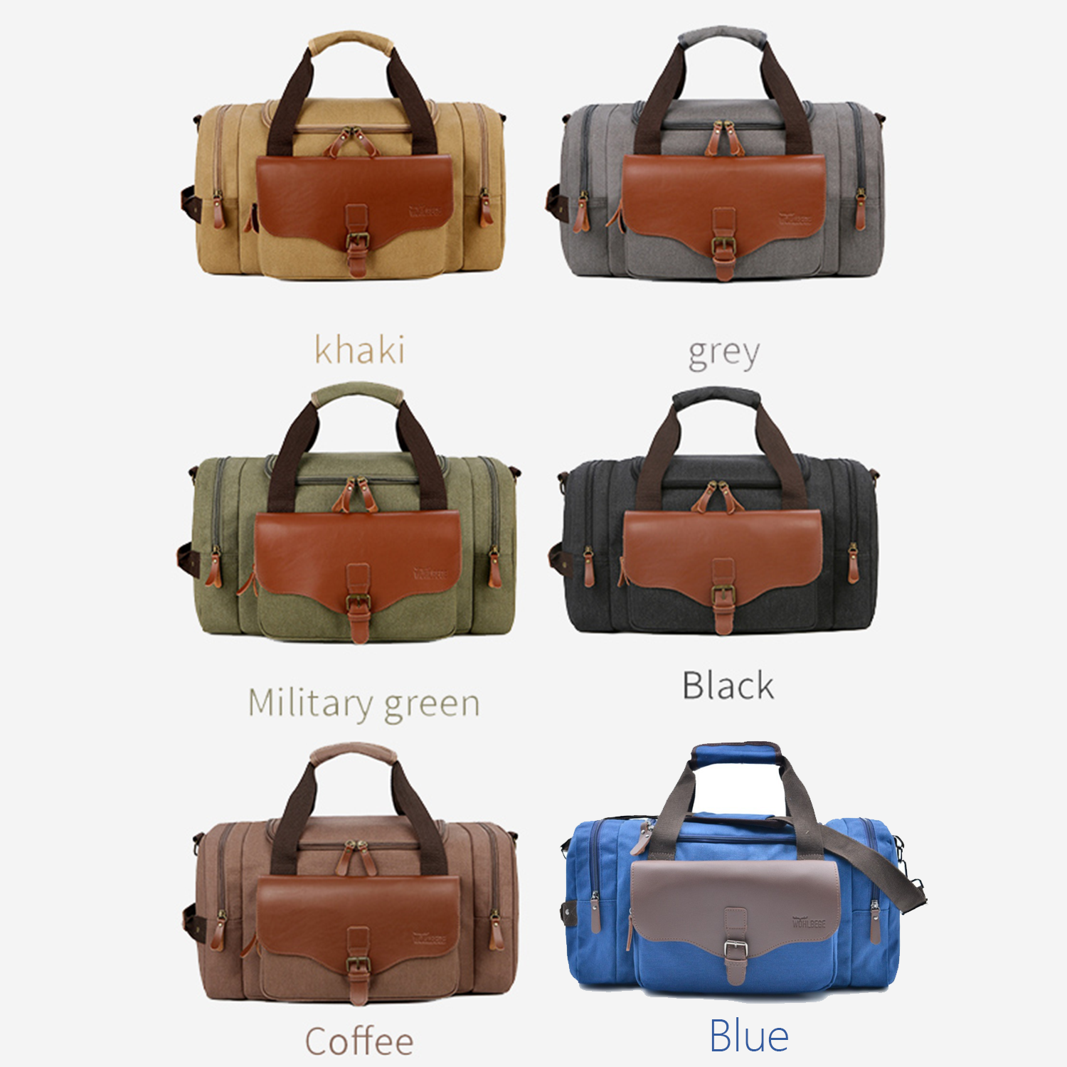 Deluxe canvas pu leather shoulder strap Travel Duffel Bag 11